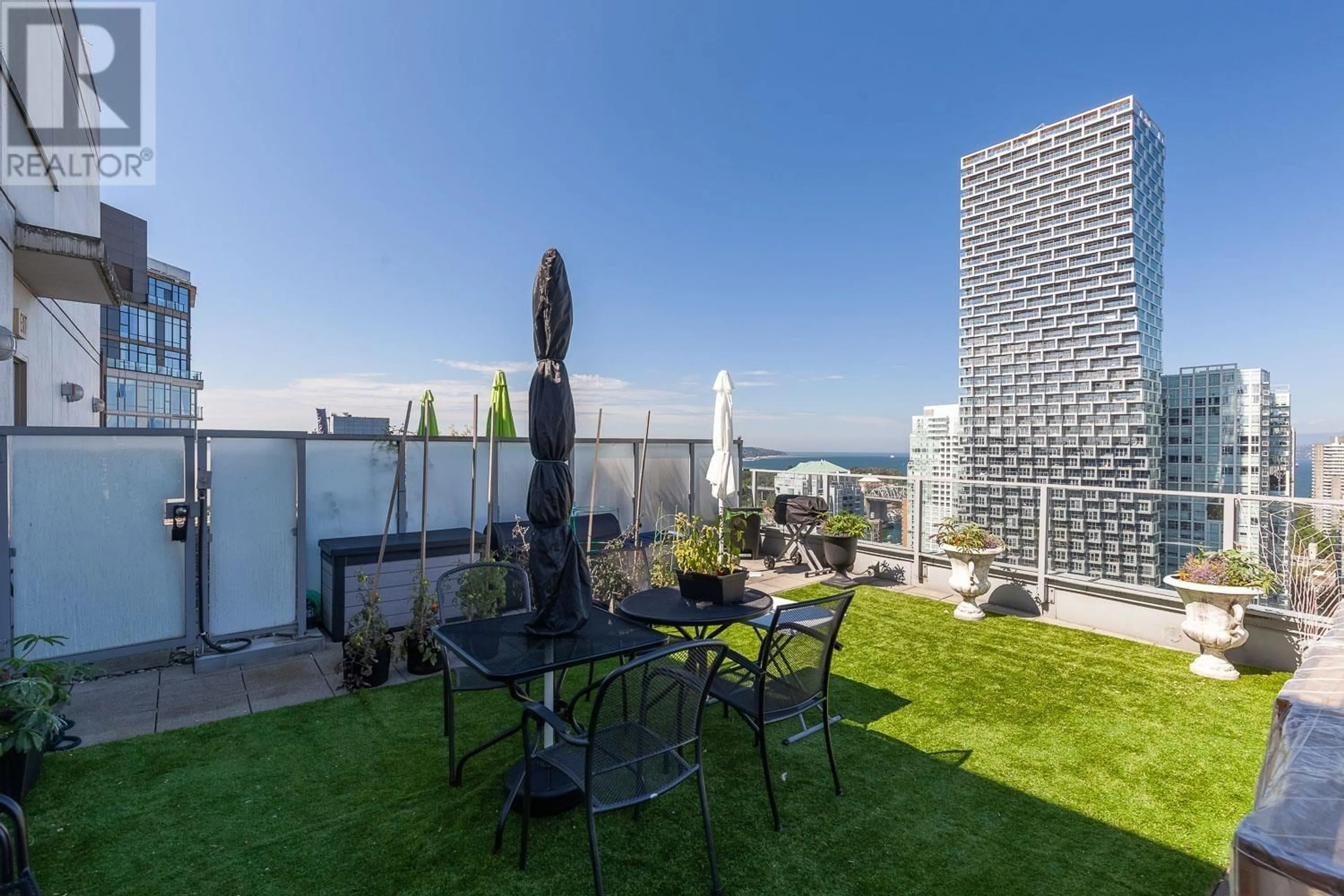 Patio, city buildings view from balcony for 2703 - 550 PACIFIC STREET, Vancouver British Columbia V6Z3G2