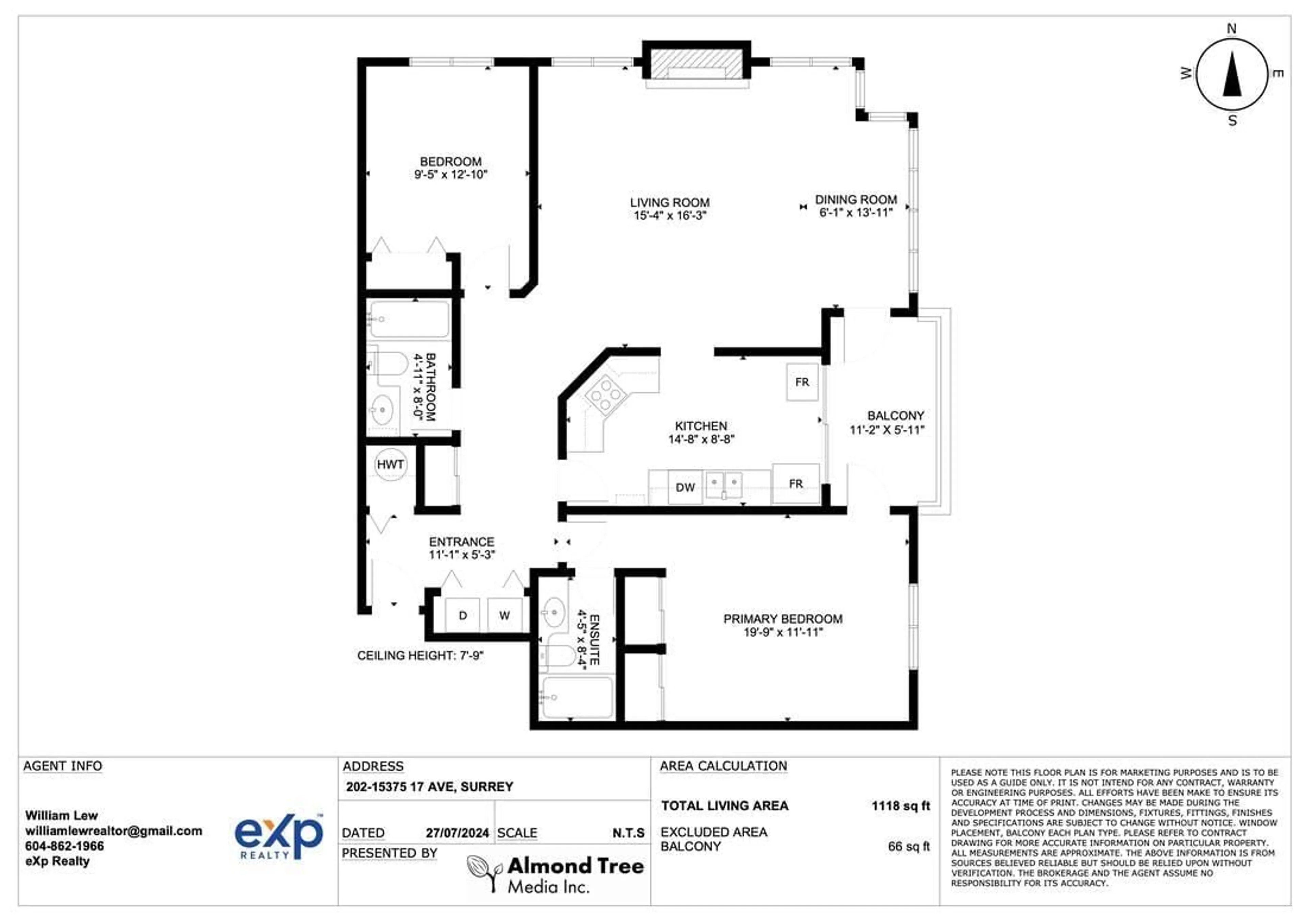 Floor plan for 202 - 15375 17, Surrey British Columbia V4A1T8