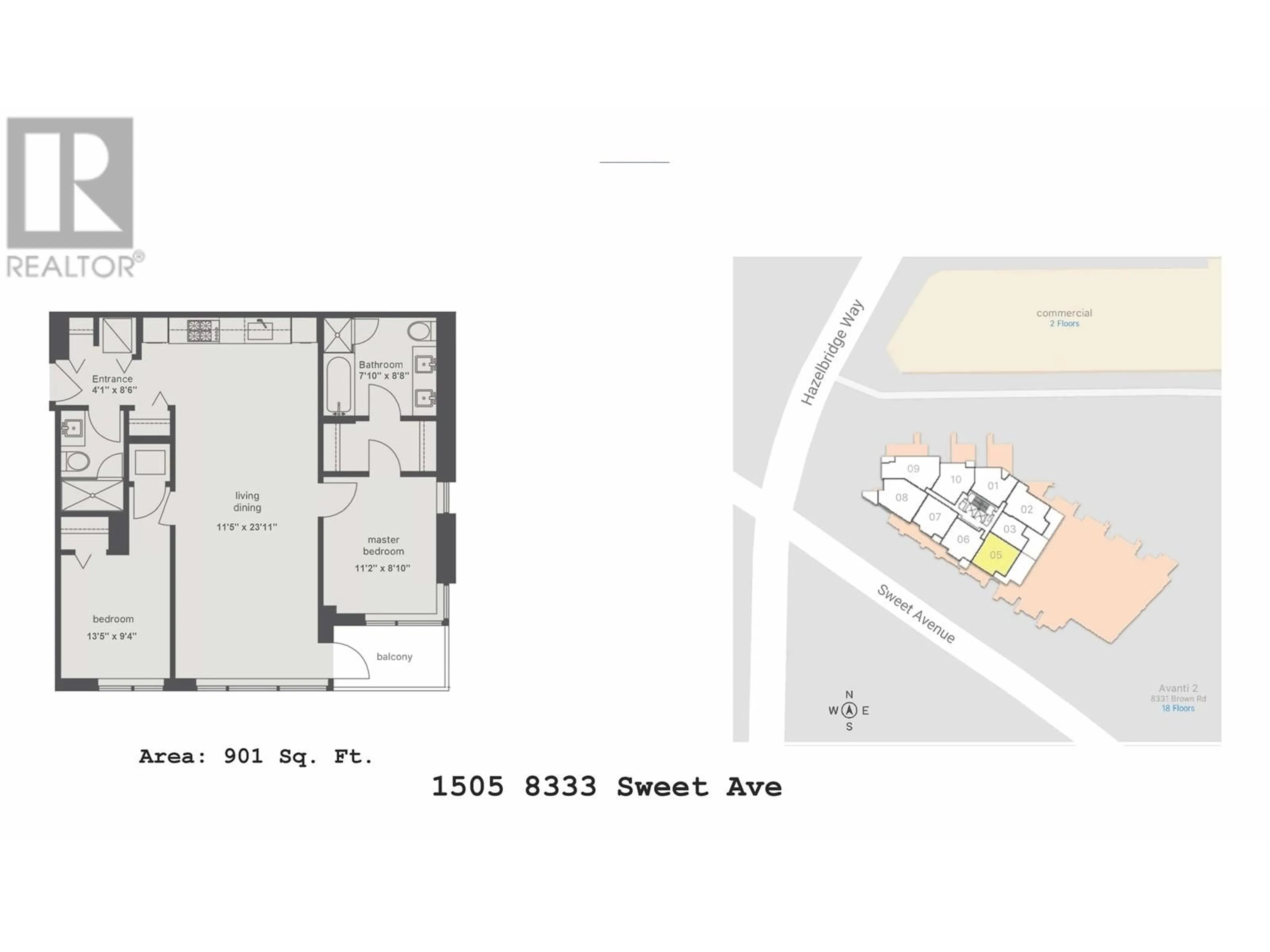 Floor plan for 1505 - 8333 SWEET AVENUE, Richmond British Columbia V6X0P4