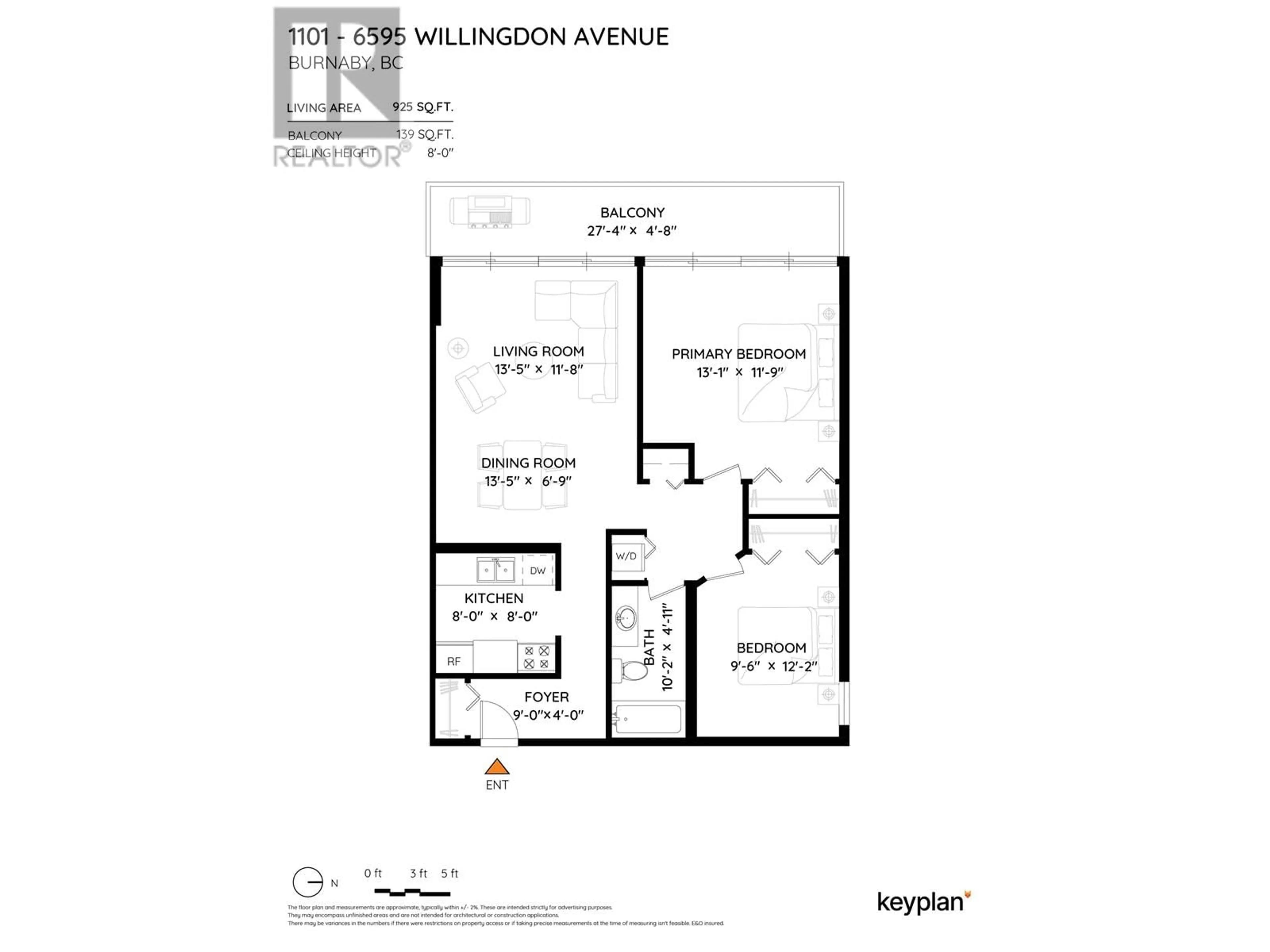 Floor plan for 1101 - 6595 WILLINGDON AVENUE, Burnaby British Columbia V5H4E5