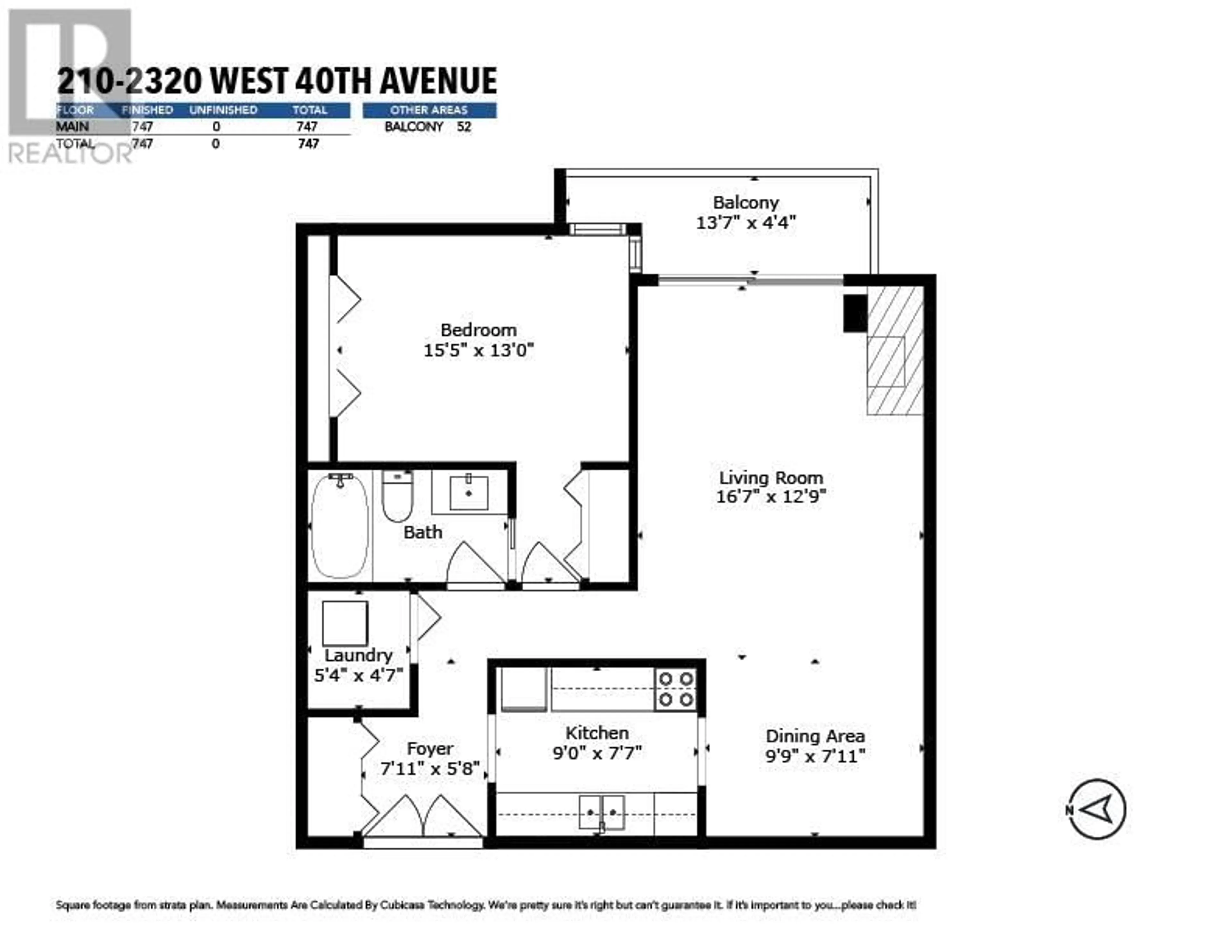 Floor plan for 210 - 2320 40TH AVENUE, Vancouver British Columbia V6M4H6