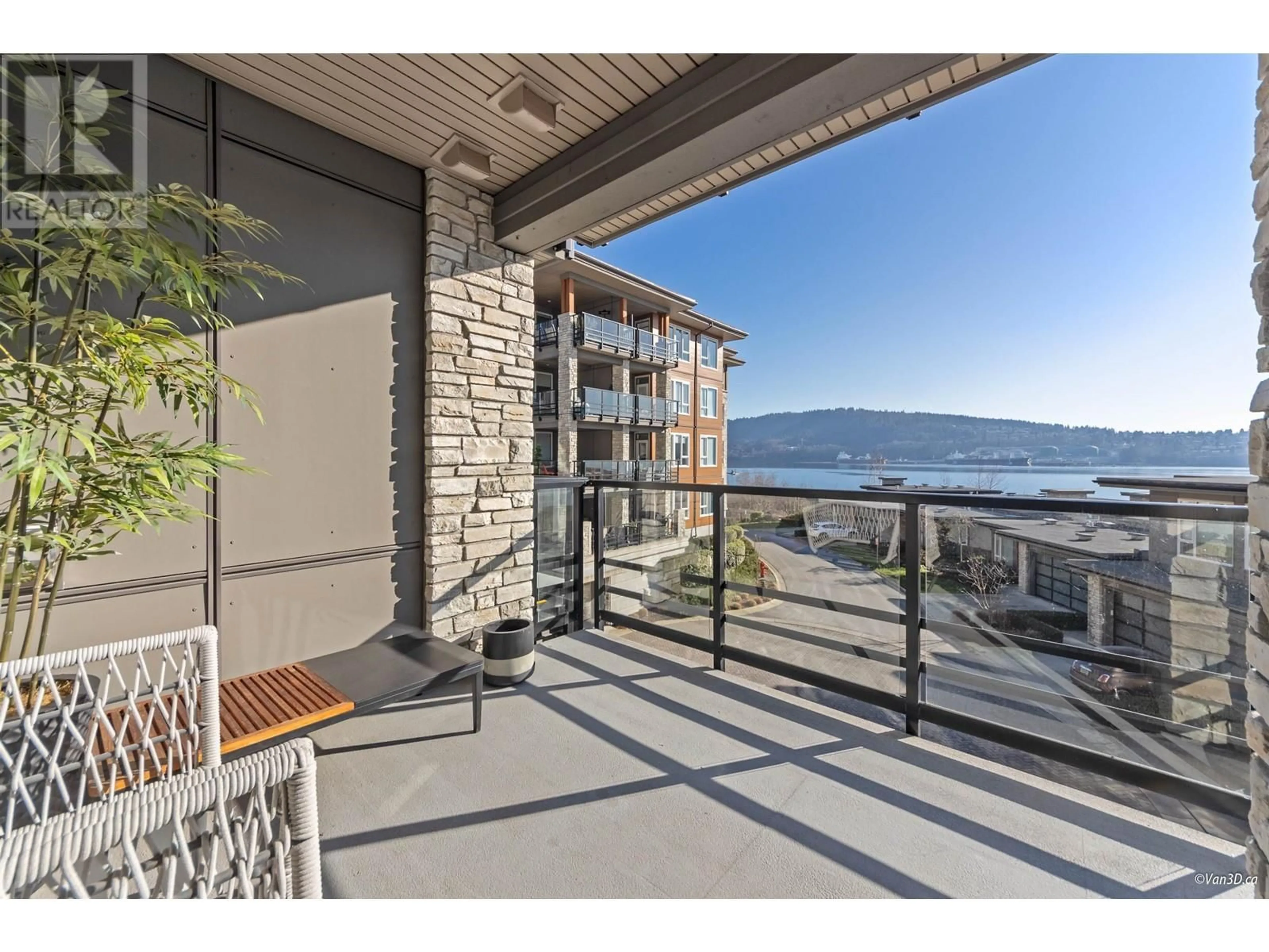 Balcony in the apartment, water/lake/river/ocean view for 209 - 3825 CATES LANDING WAY, North Vancouver British Columbia V7G0A6