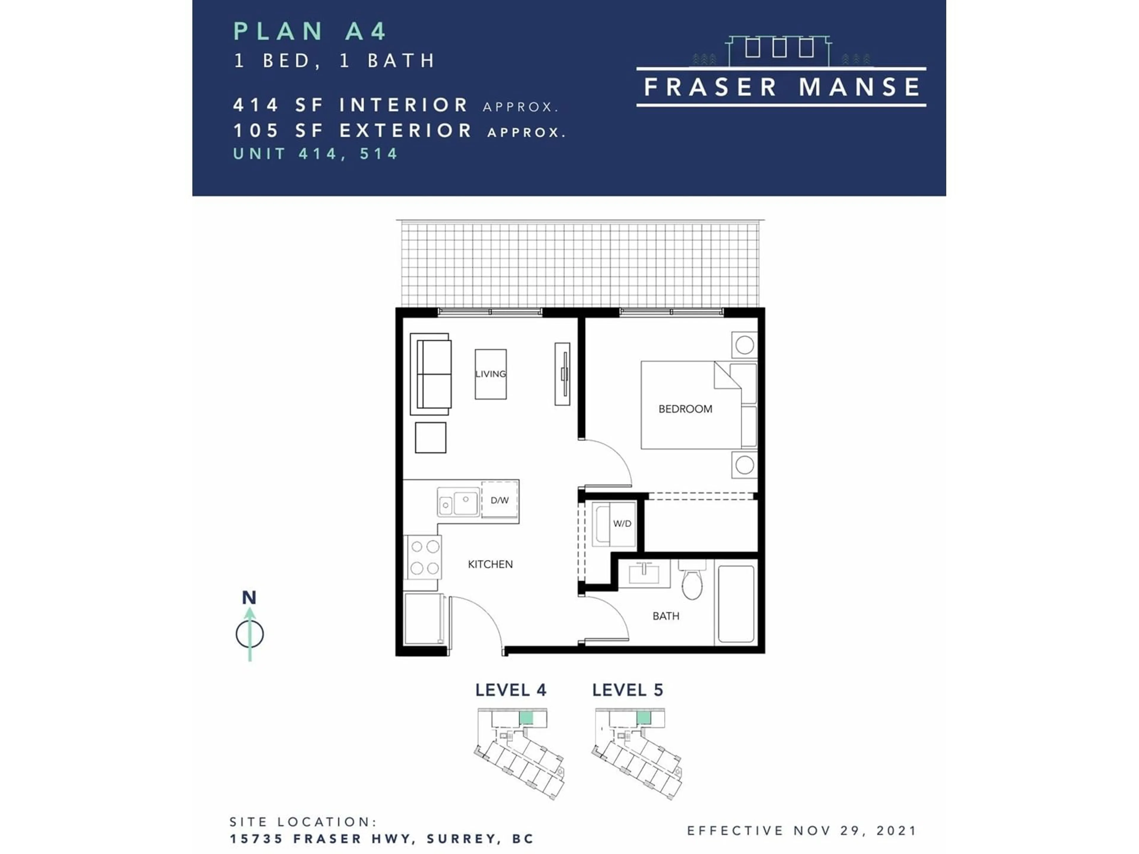 Floor plan for 414 - 15739 FRASER, Surrey British Columbia V4N1G9
