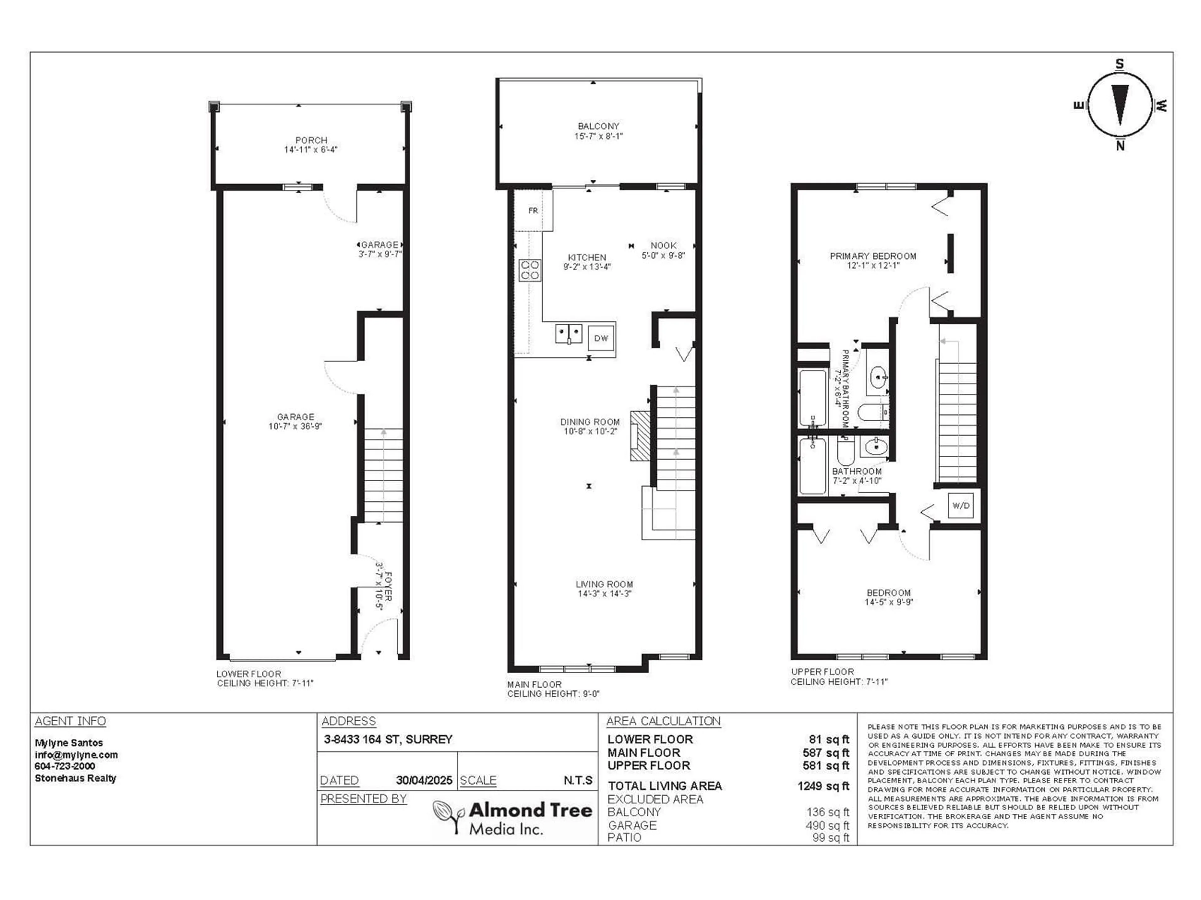 Floor plan for 3 - 8433 164TH, Surrey British Columbia V4N0V9