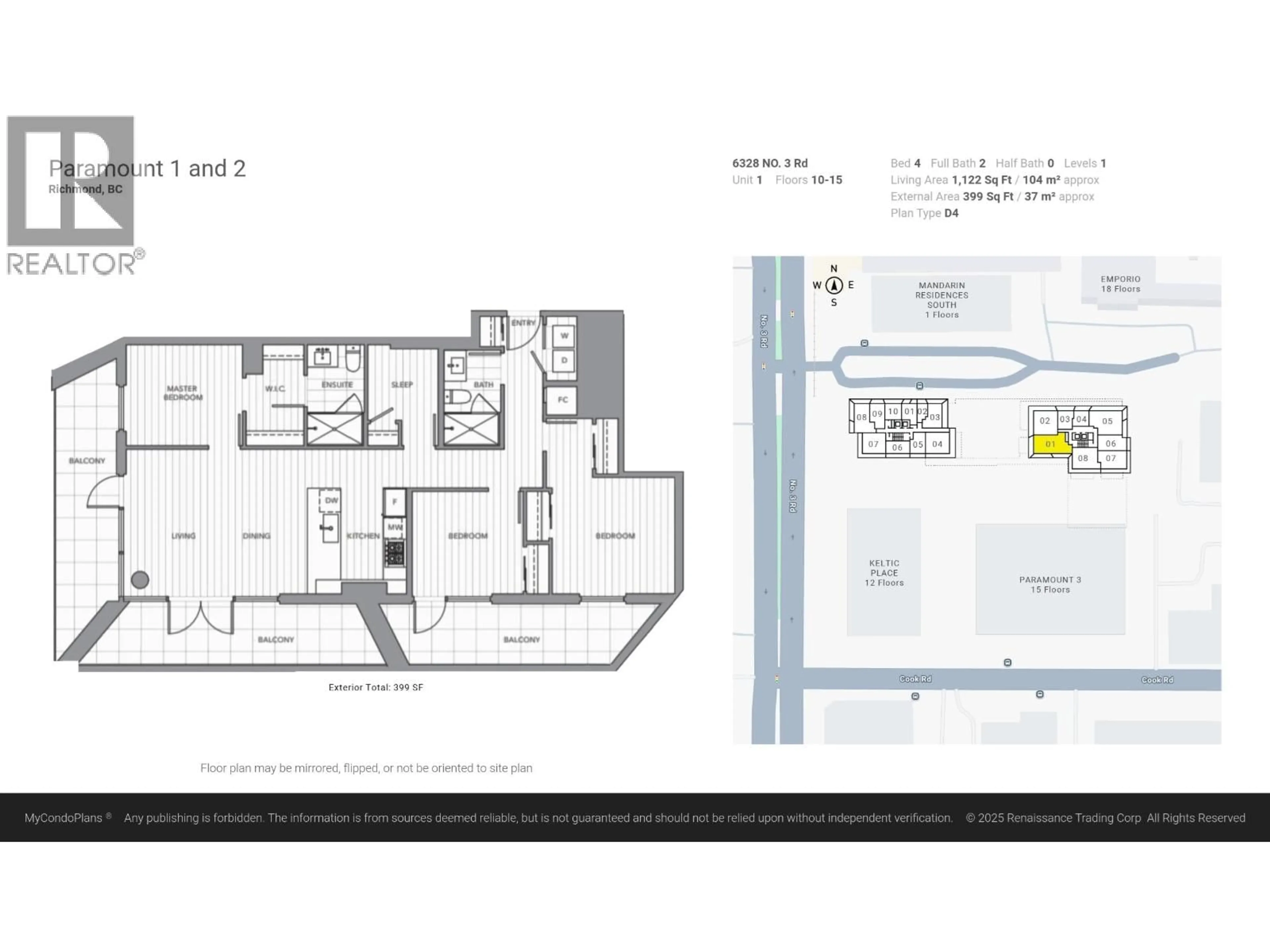 Floor plan for 1001 - 6328 NO. 3 ROAD, Richmond British Columbia V6Y0L6