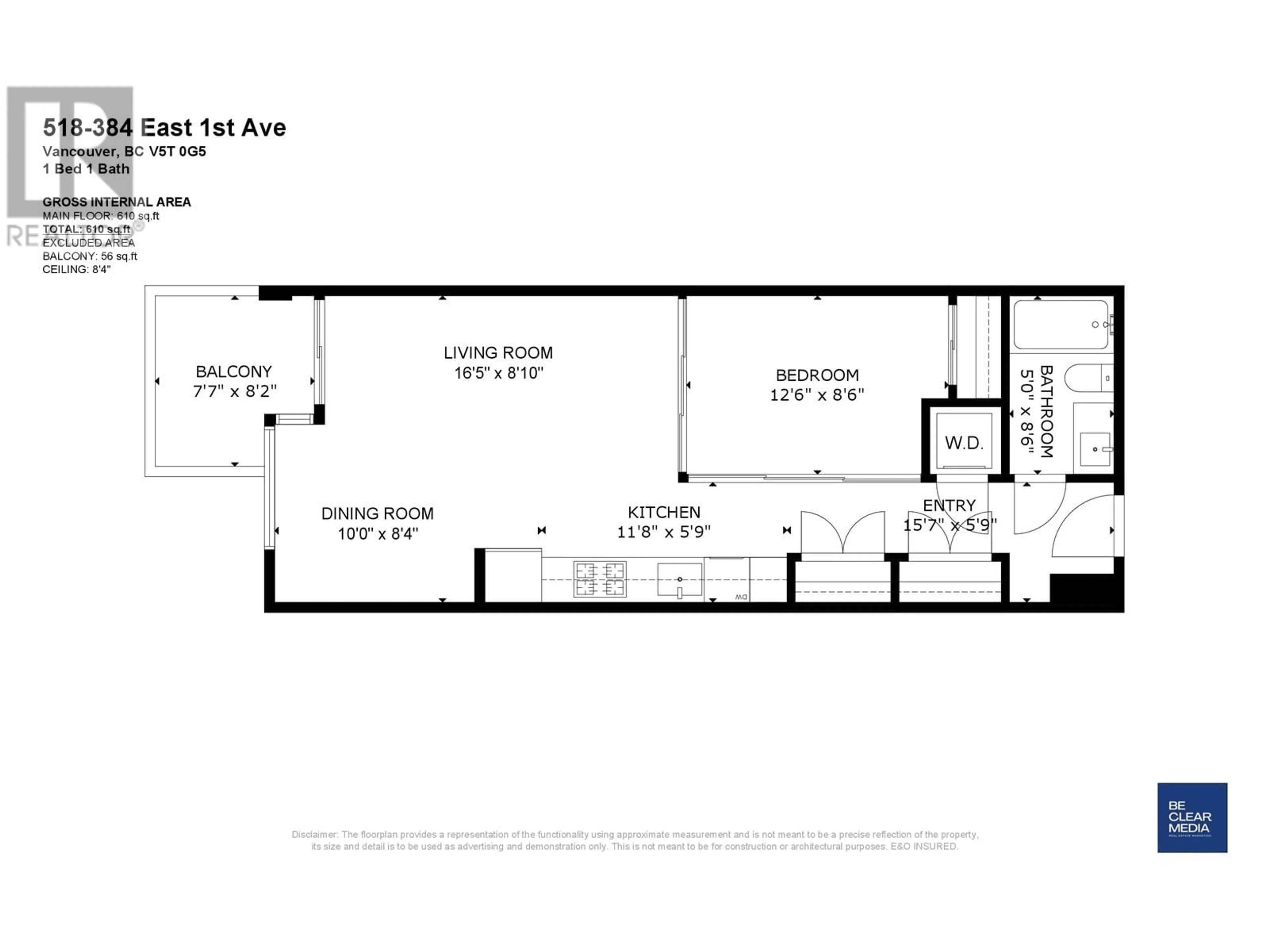 Floor plan for 518 - 384 1ST AVENUE, Vancouver British Columbia V5T0G5
