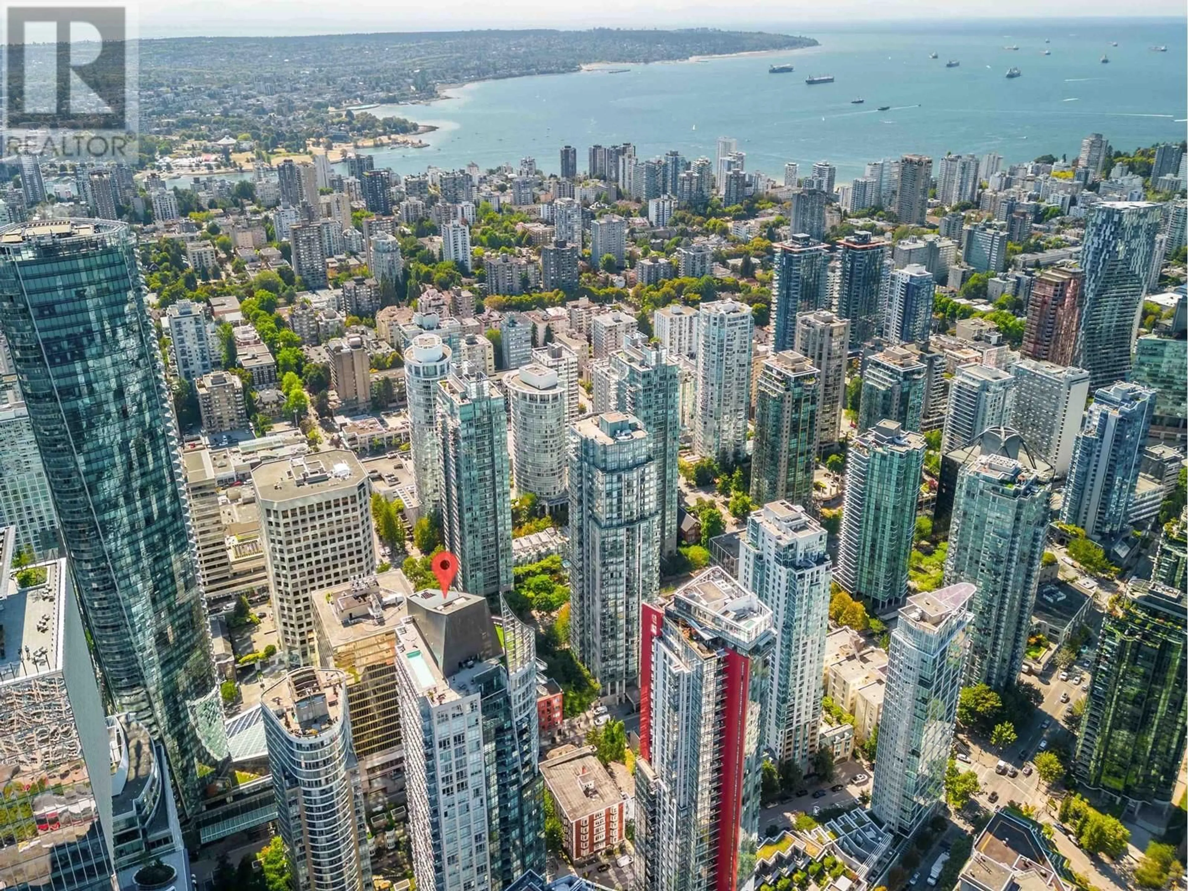 A pic from outside/outdoor area/front of a property/back of a property/a pic from drone, city buildings view from balcony for 2803 - 1189 MELVILLE STREET, Vancouver British Columbia V6E4T8