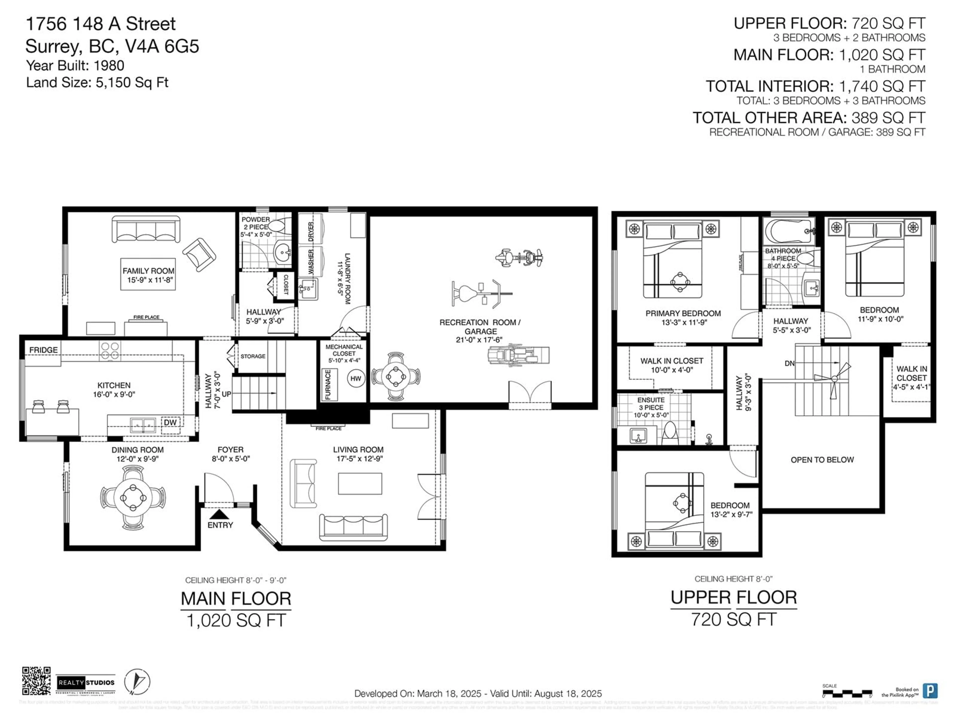 Floor plan for 1756 148A, Surrey British Columbia V4A6G5