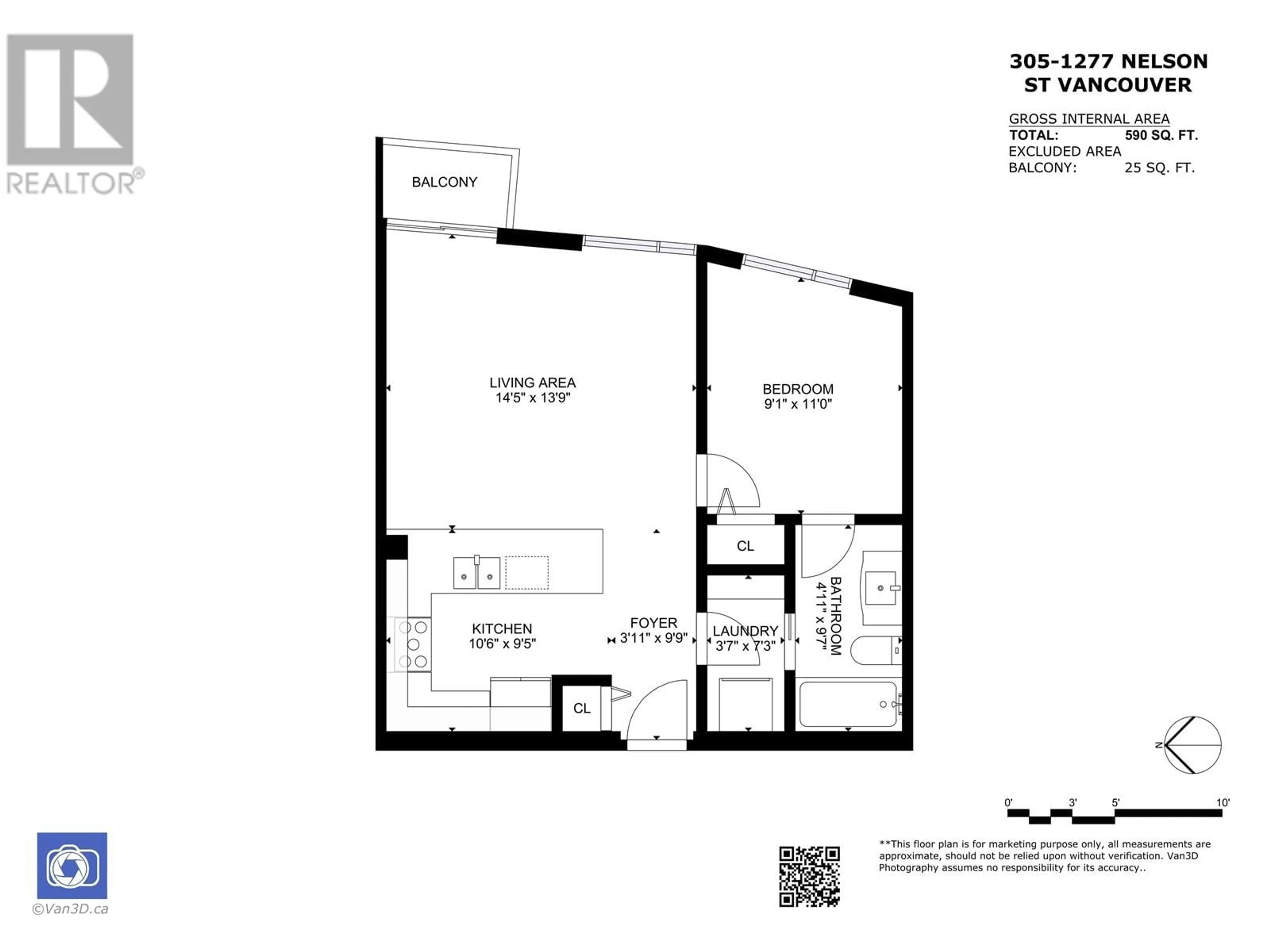 Floor plan for 305 - 1277 NELSON STREET, Vancouver British Columbia V6E4M8