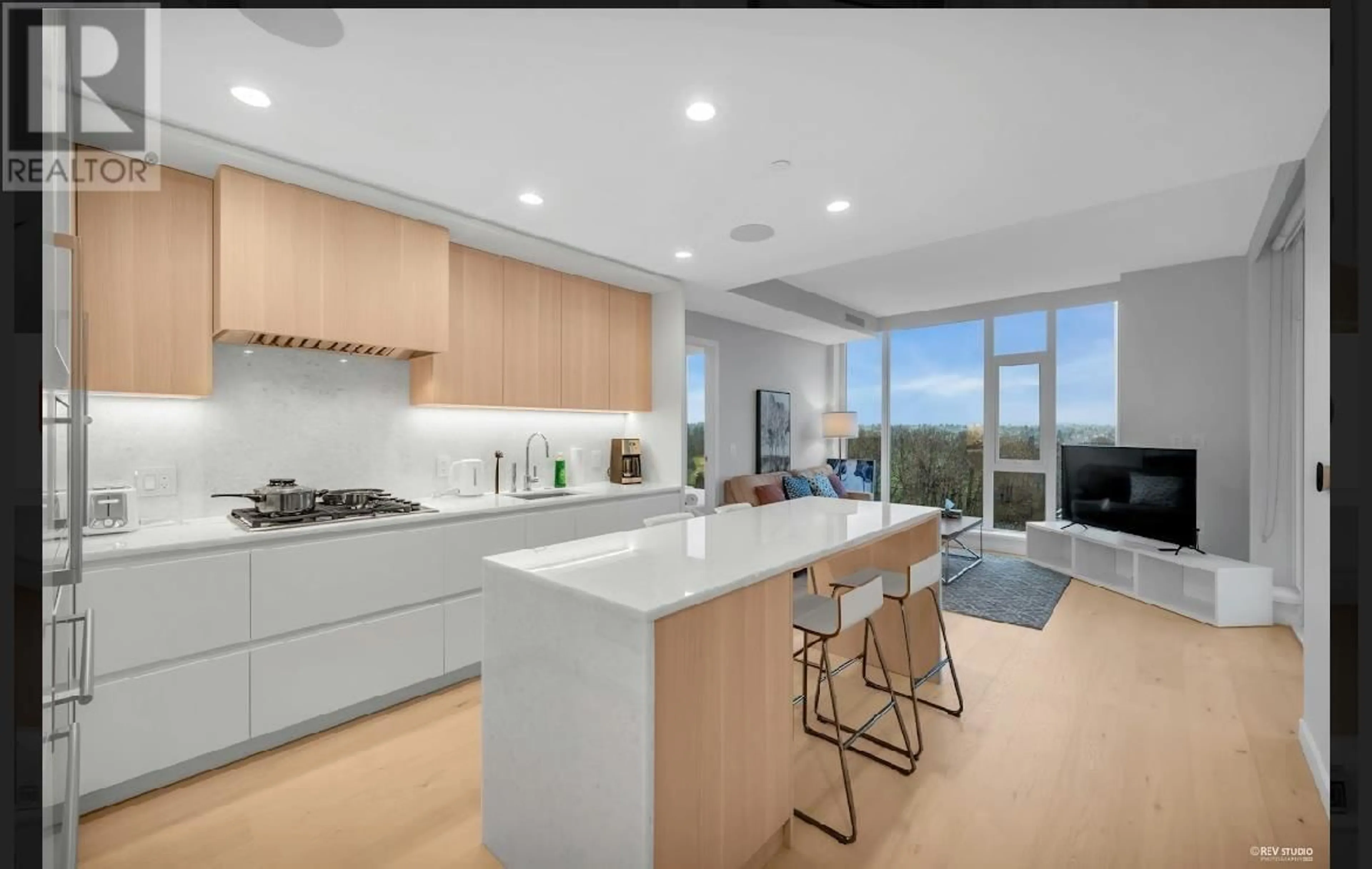Open concept kitchen, ceramic/tile floor for 1304 - 7433 CAMBIE STREET, Vancouver British Columbia V6P0J8