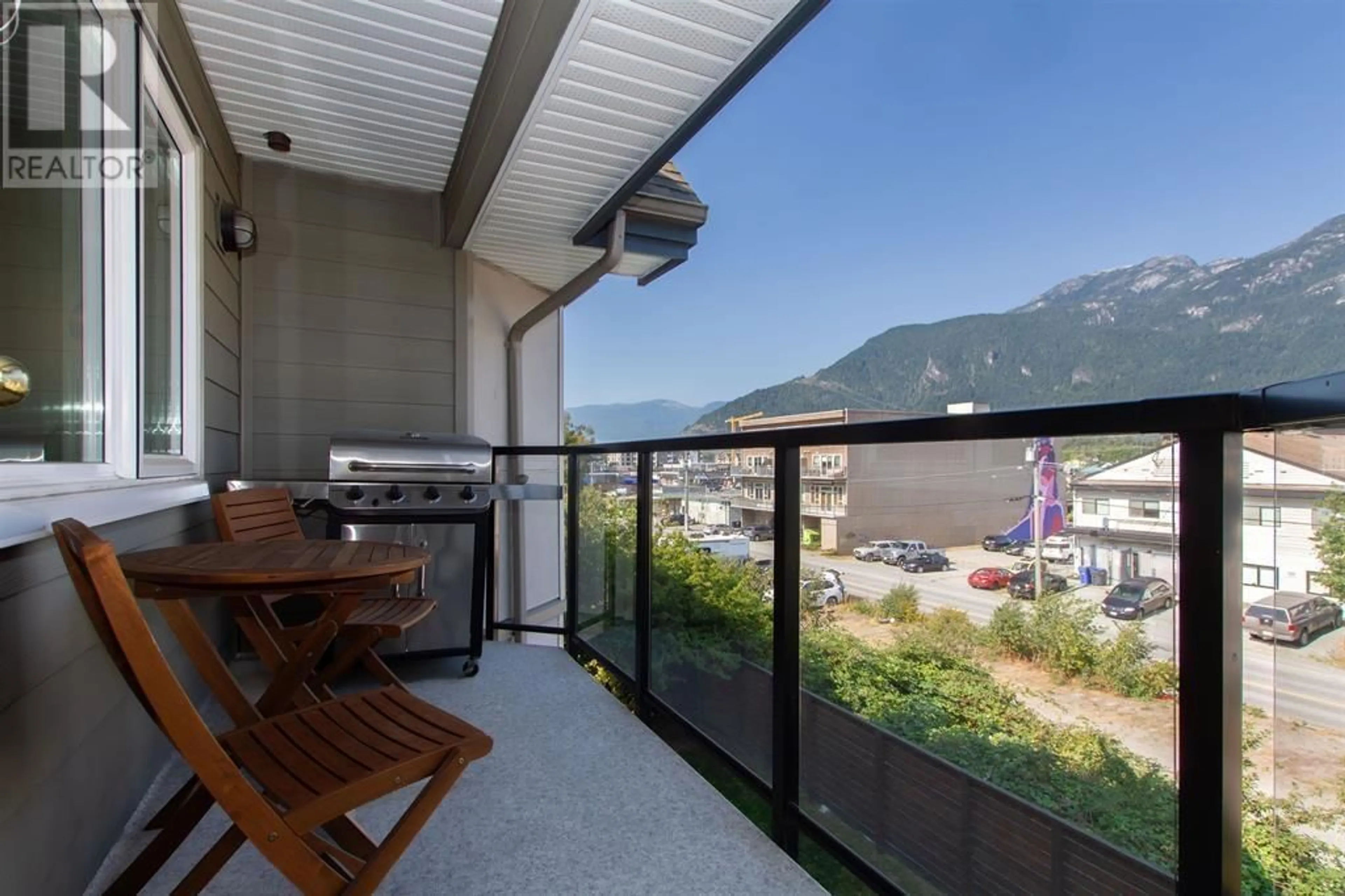 Balcony in the apartment, mountain view for 304 - 1466 PEMBERTON AVENUE, Squamish British Columbia V8B0K1
