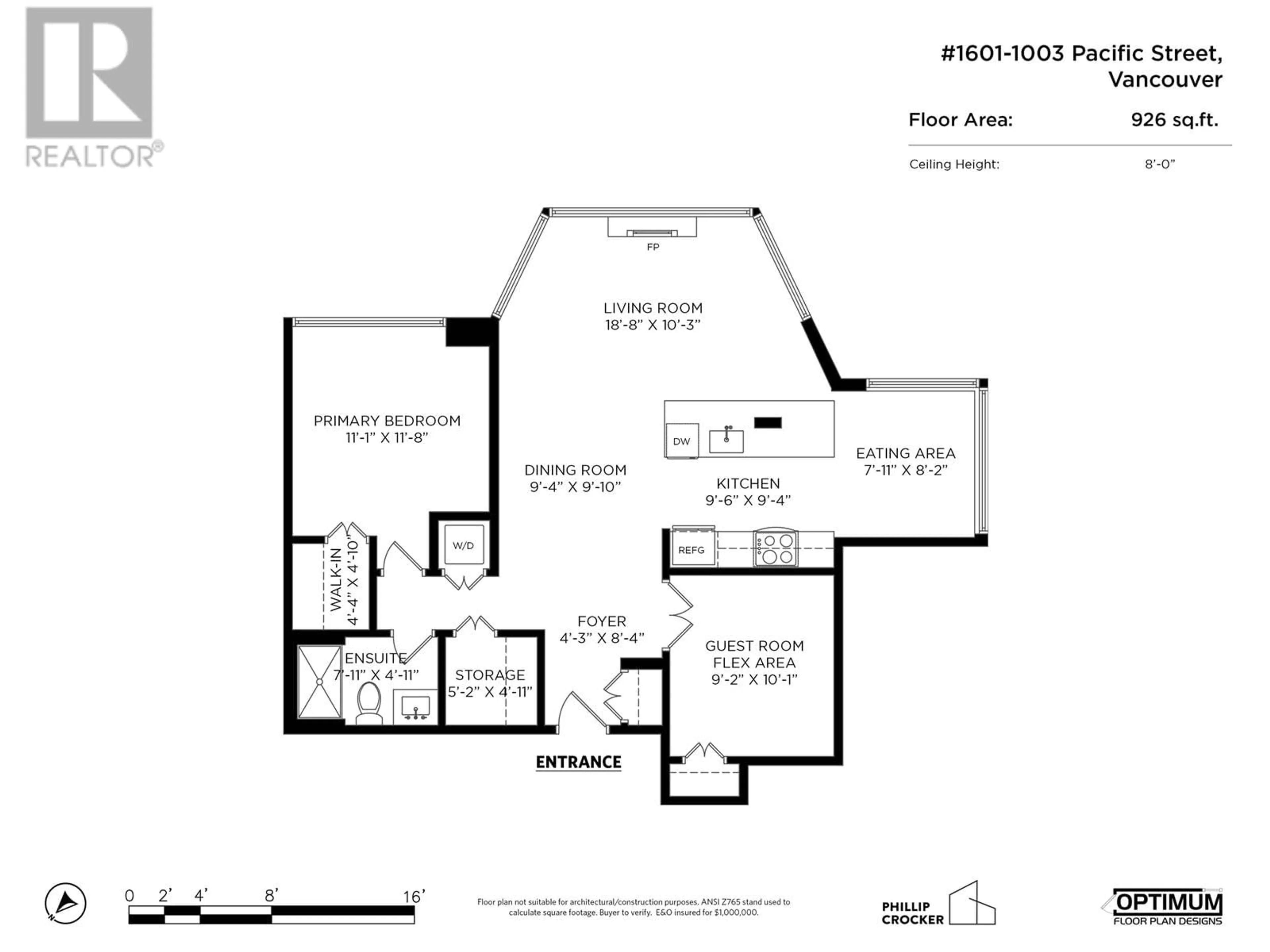 Floor plan for 1601 - 1003 PACIFIC STREET, Vancouver British Columbia V6E4P2