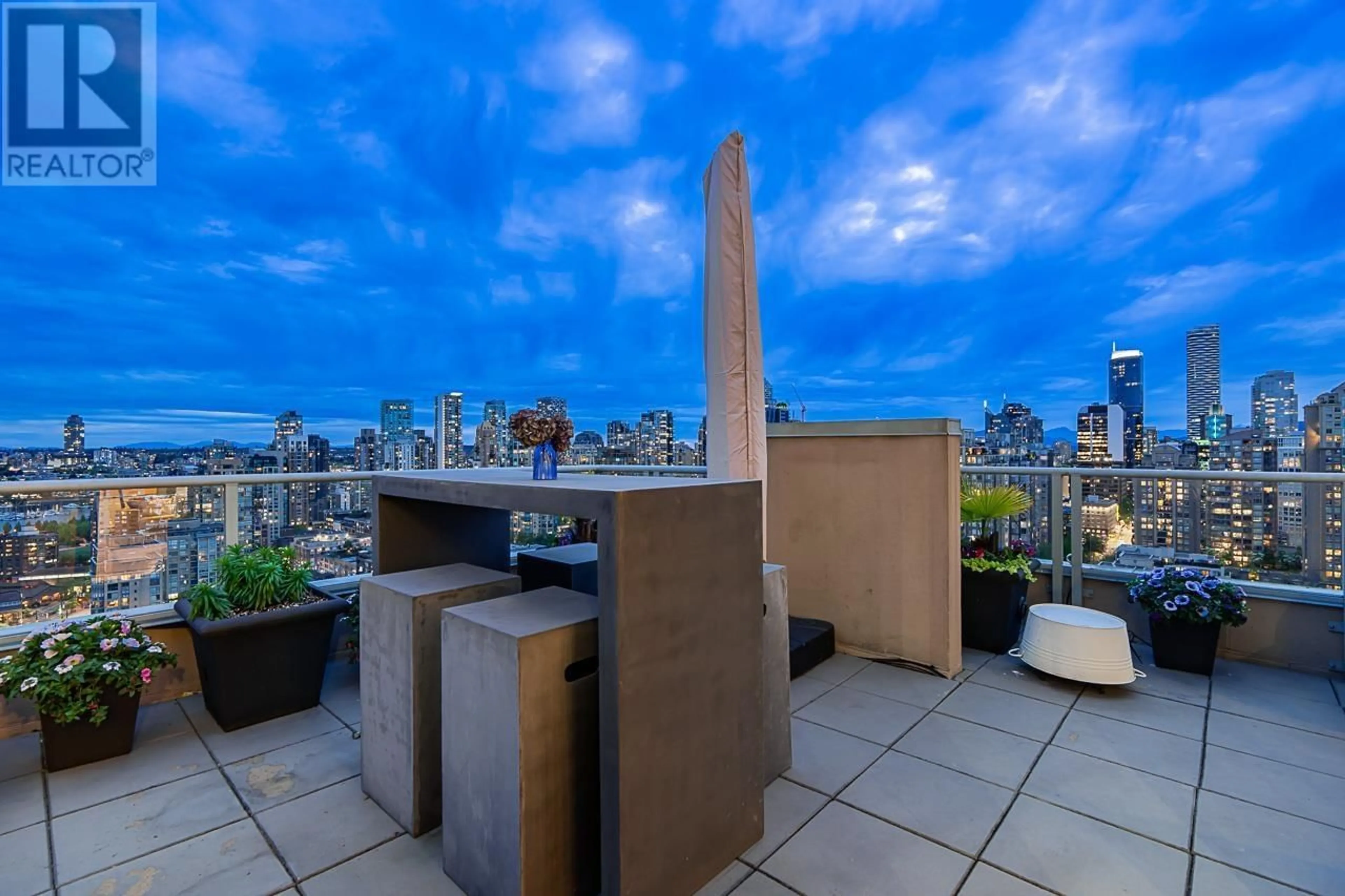 Patio, city buildings view from balcony for PH4 - 950 CAMBIE STREET, Vancouver British Columbia V6B5X5