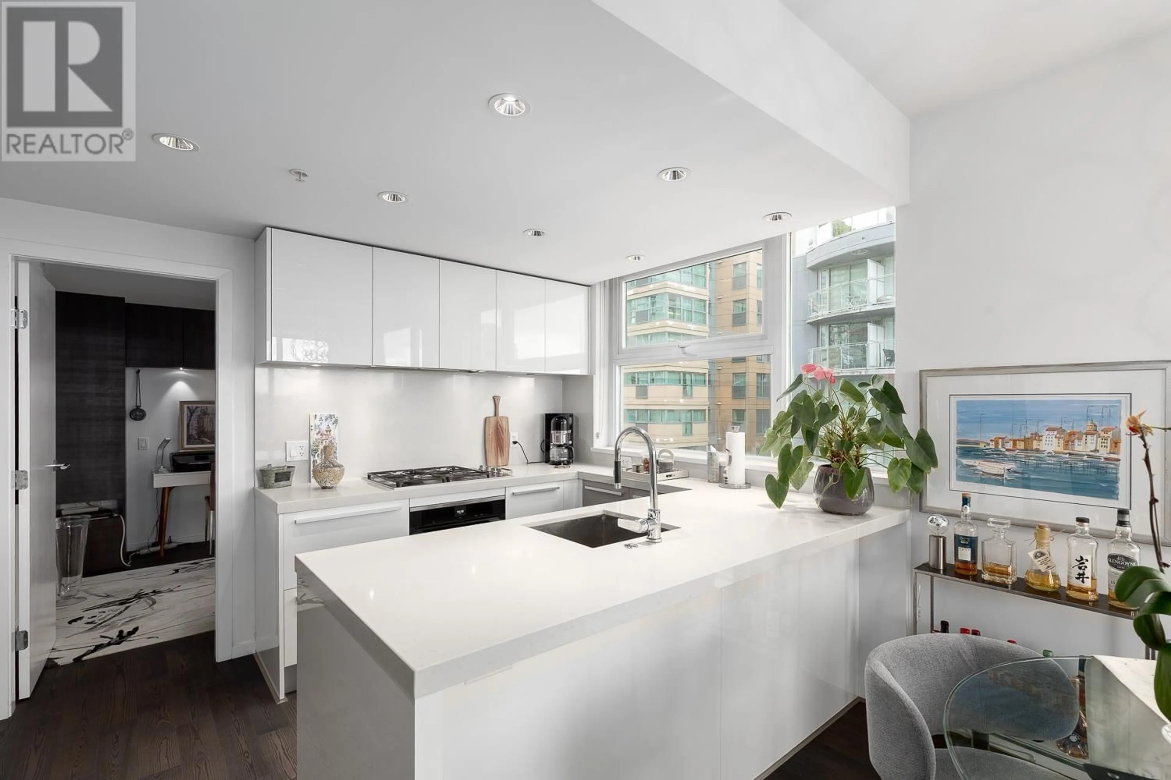 Contemporary kitchen, ceramic/tile floor for 707 - 1351 CONTINENTAL STREET, Vancouver British Columbia V6Z0C6