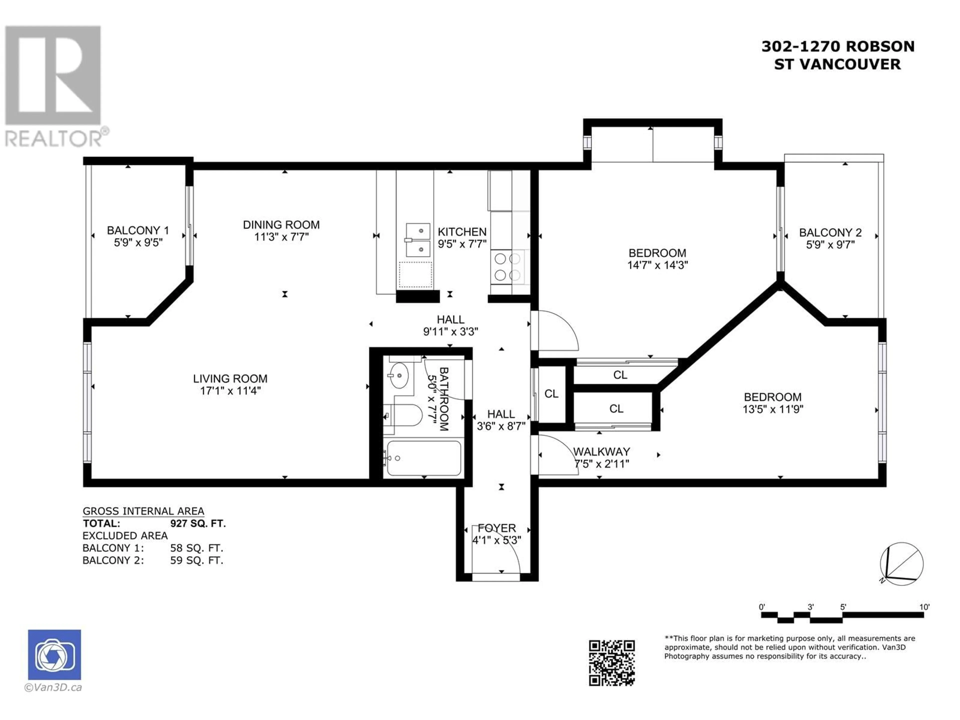 Floor plan for 302 - 1270 ROBSON STREET, Vancouver British Columbia V6E3Z6