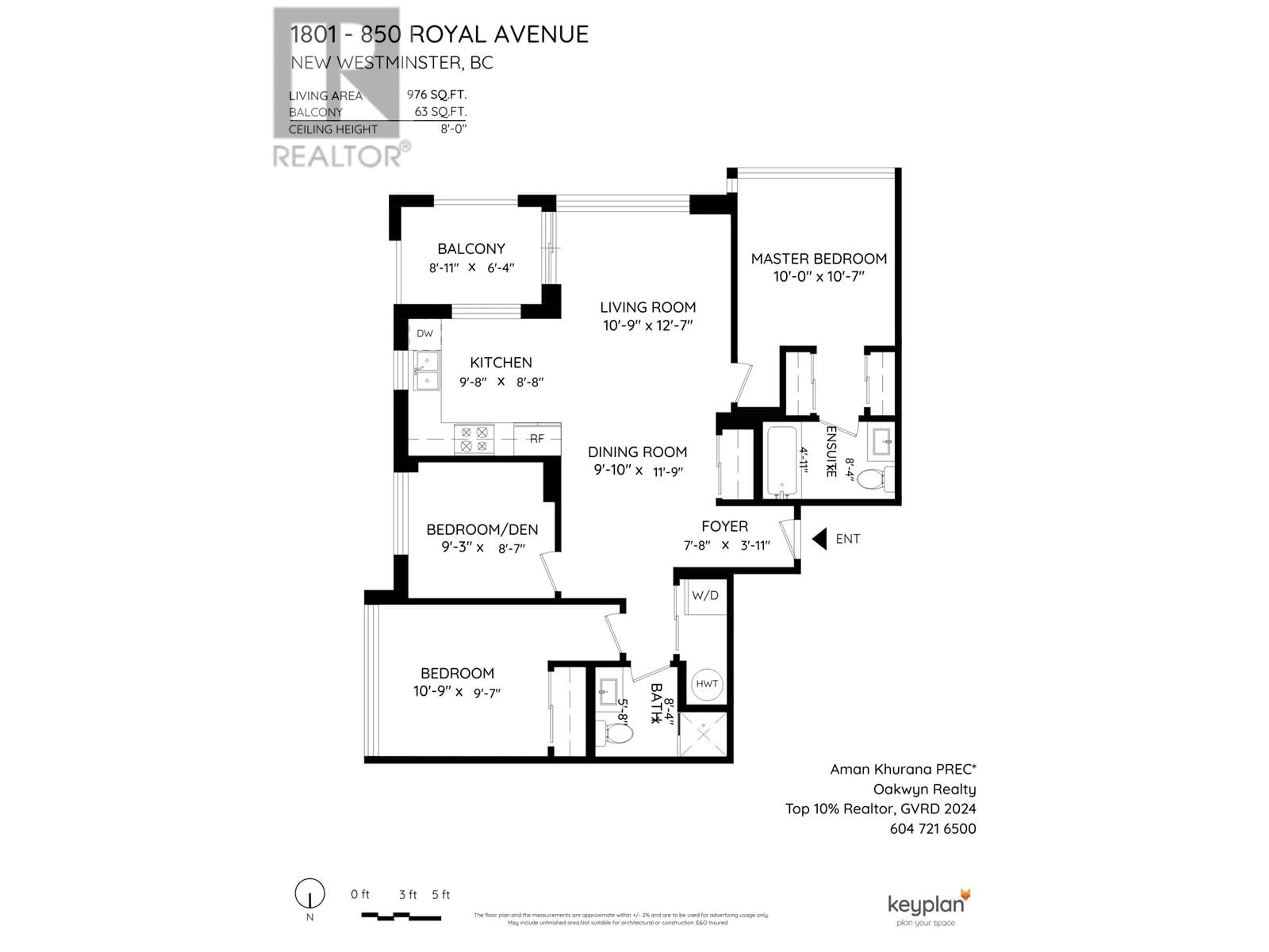 Floor plan for 1801 - 850 ROYAL AVENUE, New Westminster British Columbia V3M1A5
