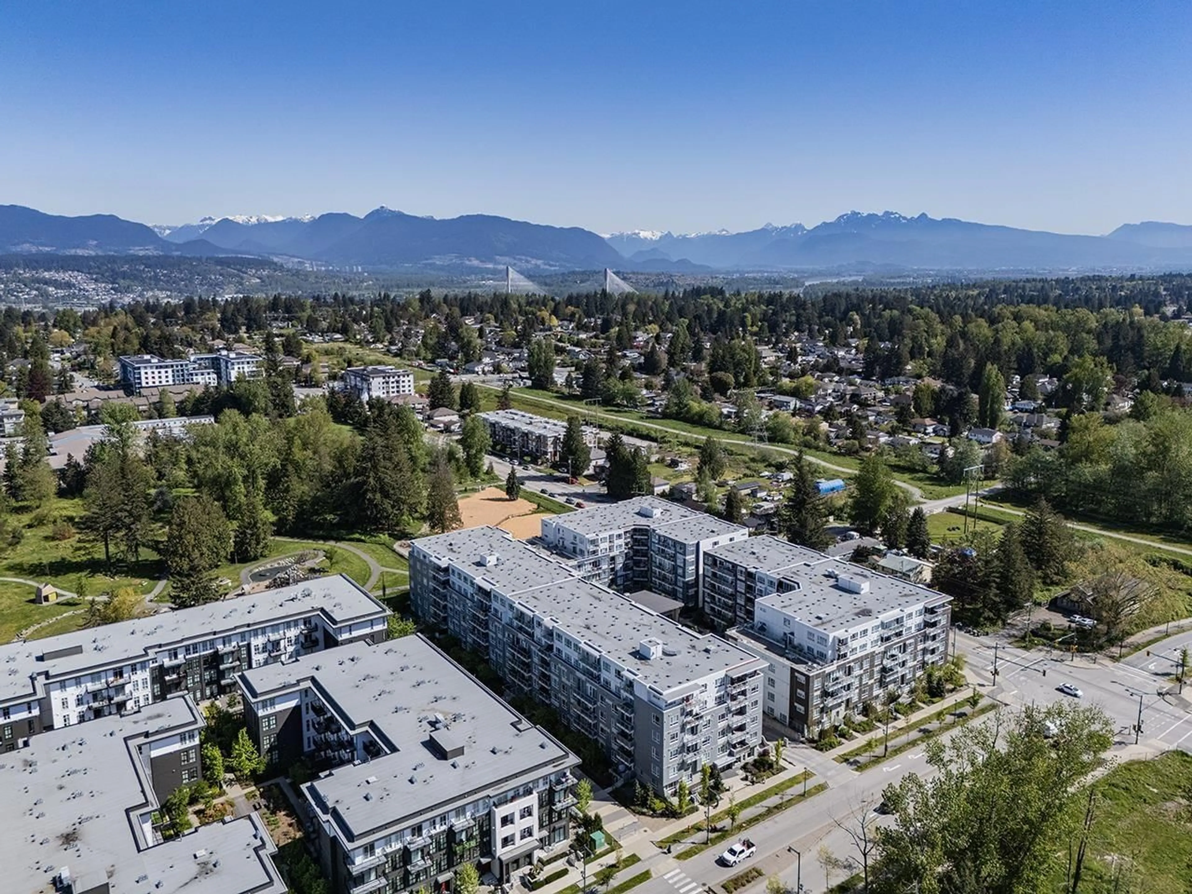 A pic from outside/outdoor area/front of a property/back of a property/a pic from drone, mountain view for 501 - 13963 105, Surrey British Columbia V4P0G1