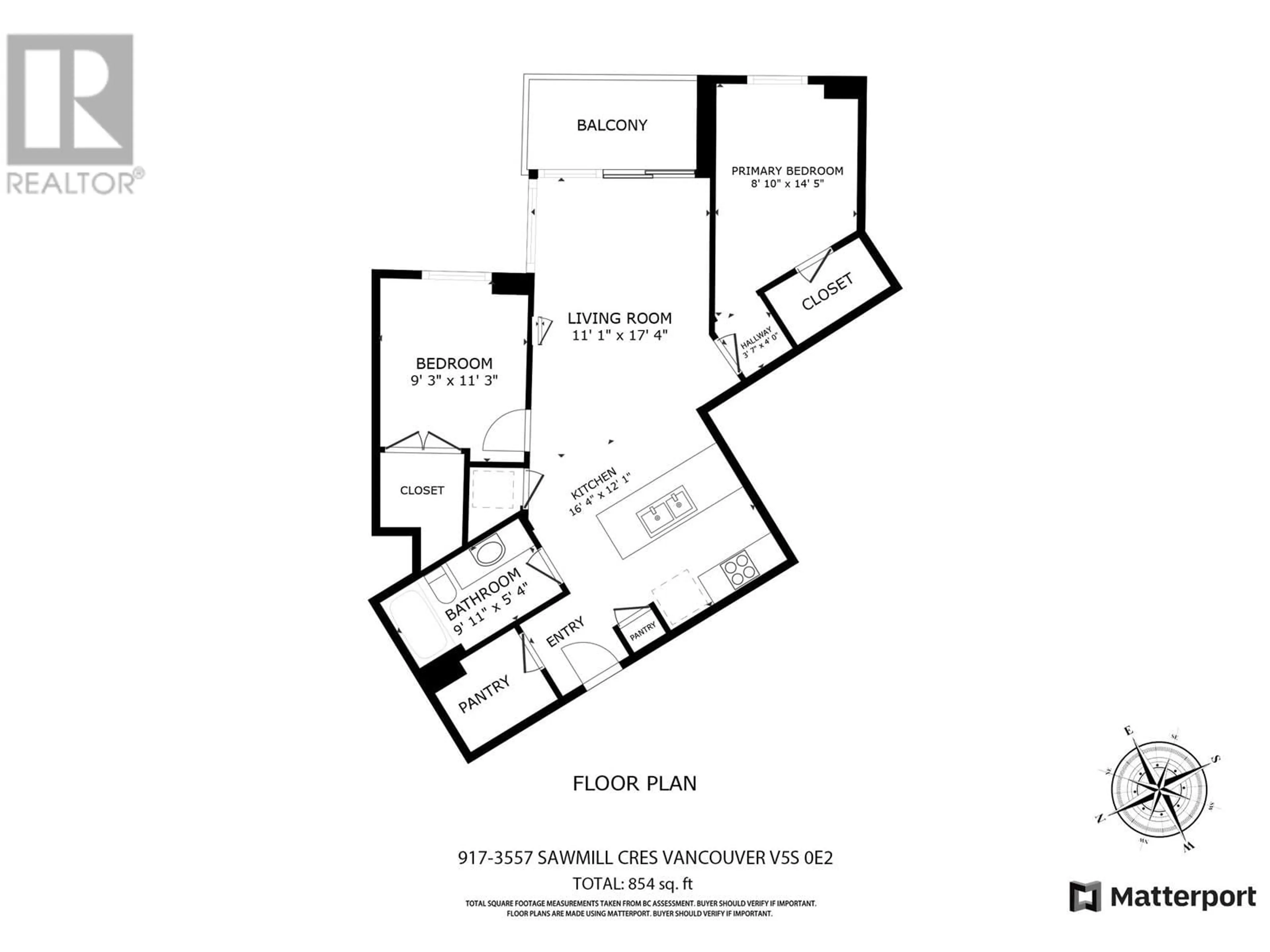 Floor plan for 917 - 3557 SAWMILL CRESCENT, Vancouver British Columbia V5S0E2