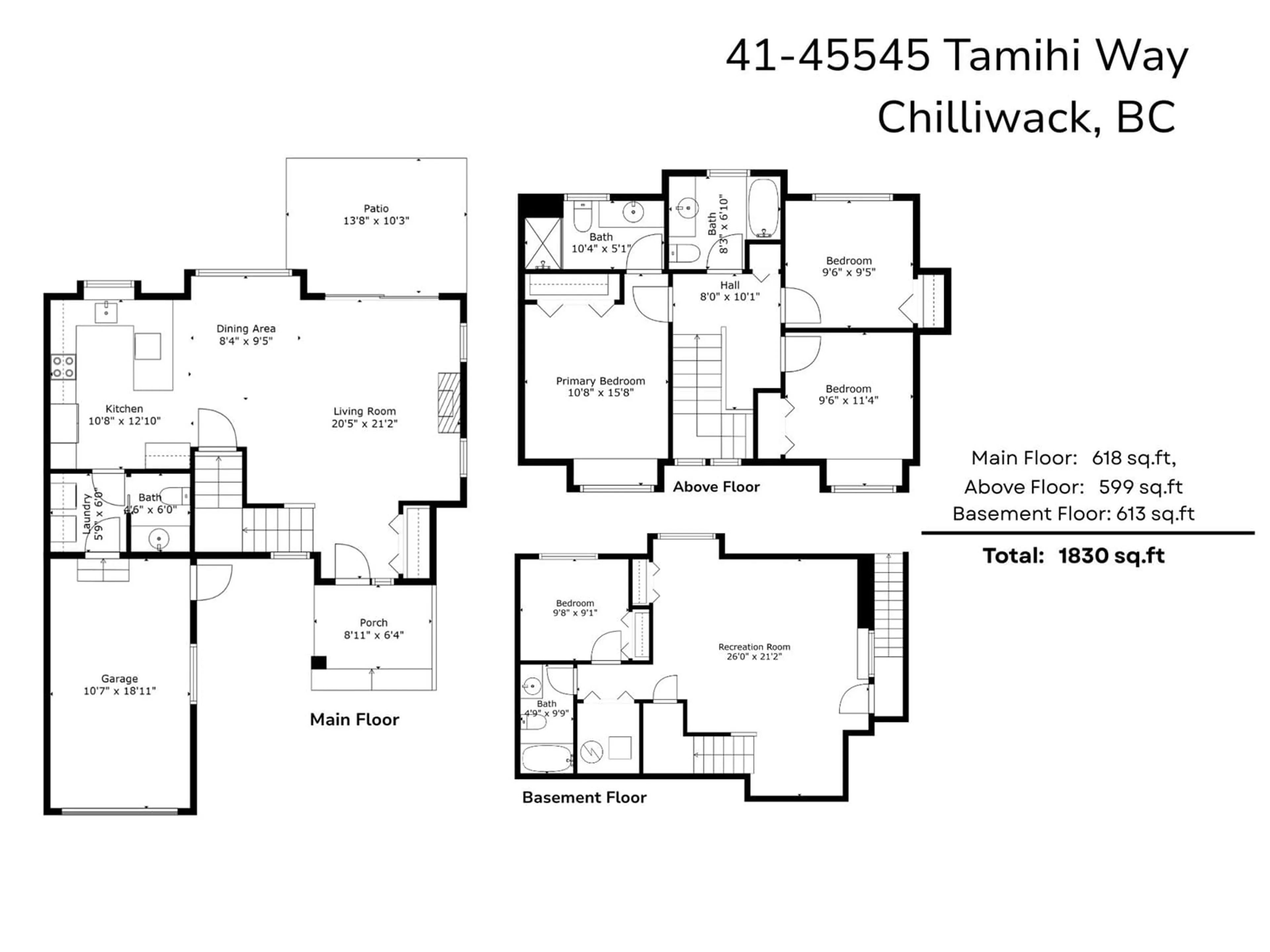 Floor plan for 41 - 45545 TAMIHI WAY, Chilliwack British Columbia V2R0G2