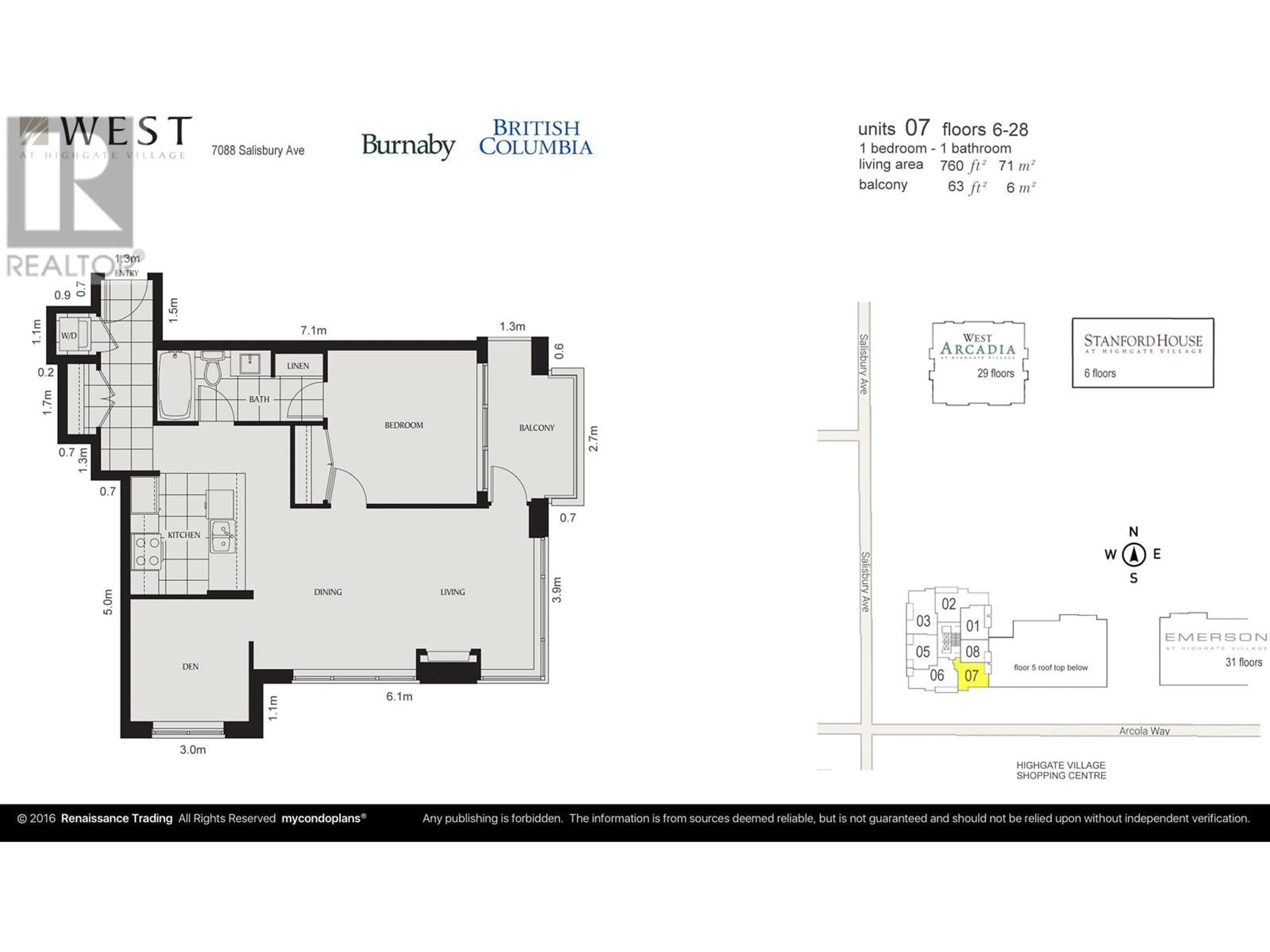 Floor plan for 607 - 7088 SALISBURY AVENUE, Burnaby British Columbia V5E0A4