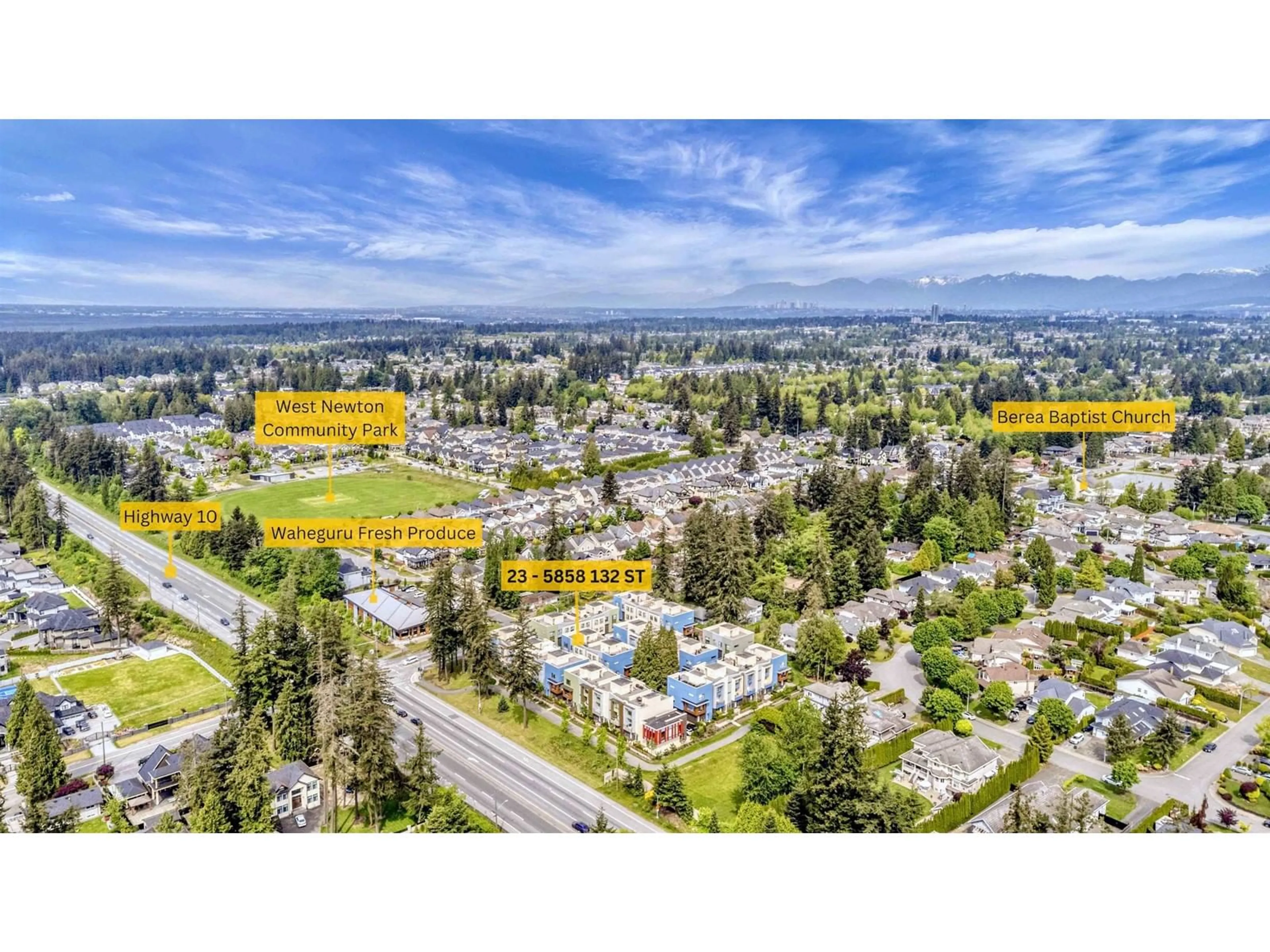 A pic from outside/outdoor area/front of a property/back of a property/a pic from drone, mountain view for 23 - 5858 132, Surrey British Columbia V3X1N1