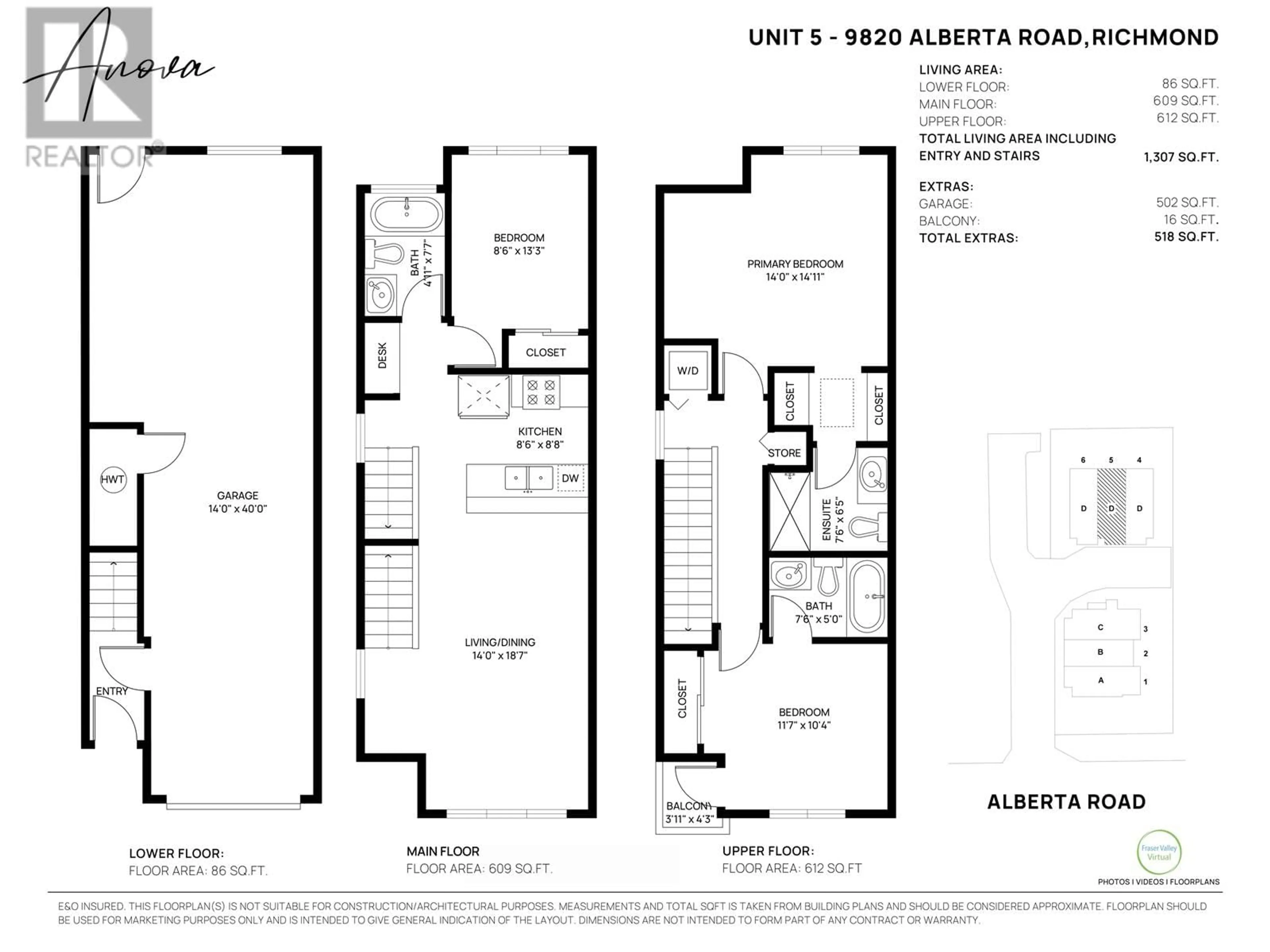Floor plan for 5 - 9820 ALBERTA ROAD, Richmond British Columbia V6Y1T6