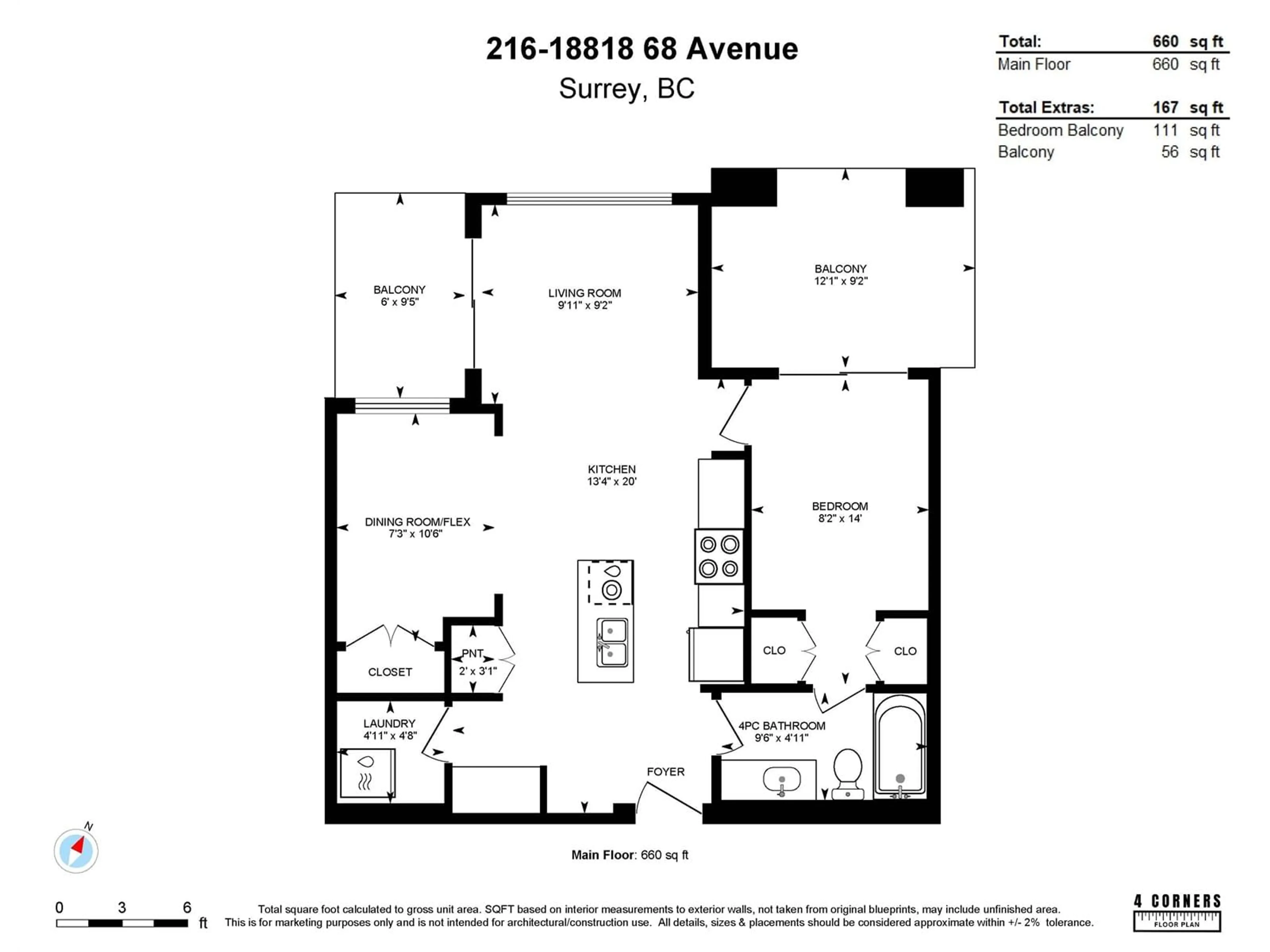 Floor plan for 216 - 18818 68, Surrey British Columbia V4N6K2