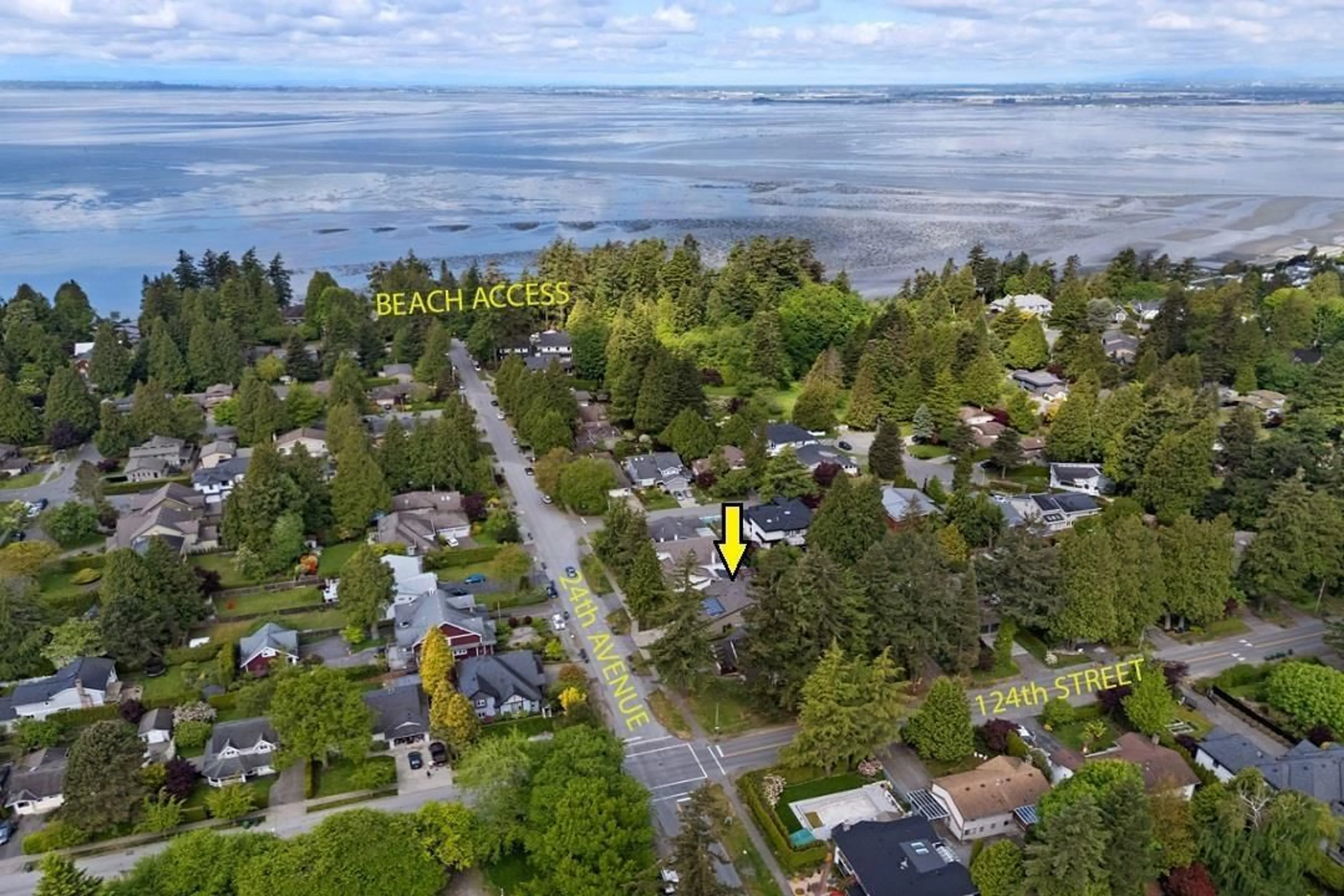 A pic from outside/outdoor area/front of a property/back of a property/a pic from drone, water/lake/river/ocean view for 12381 24, Surrey British Columbia V4A6N2