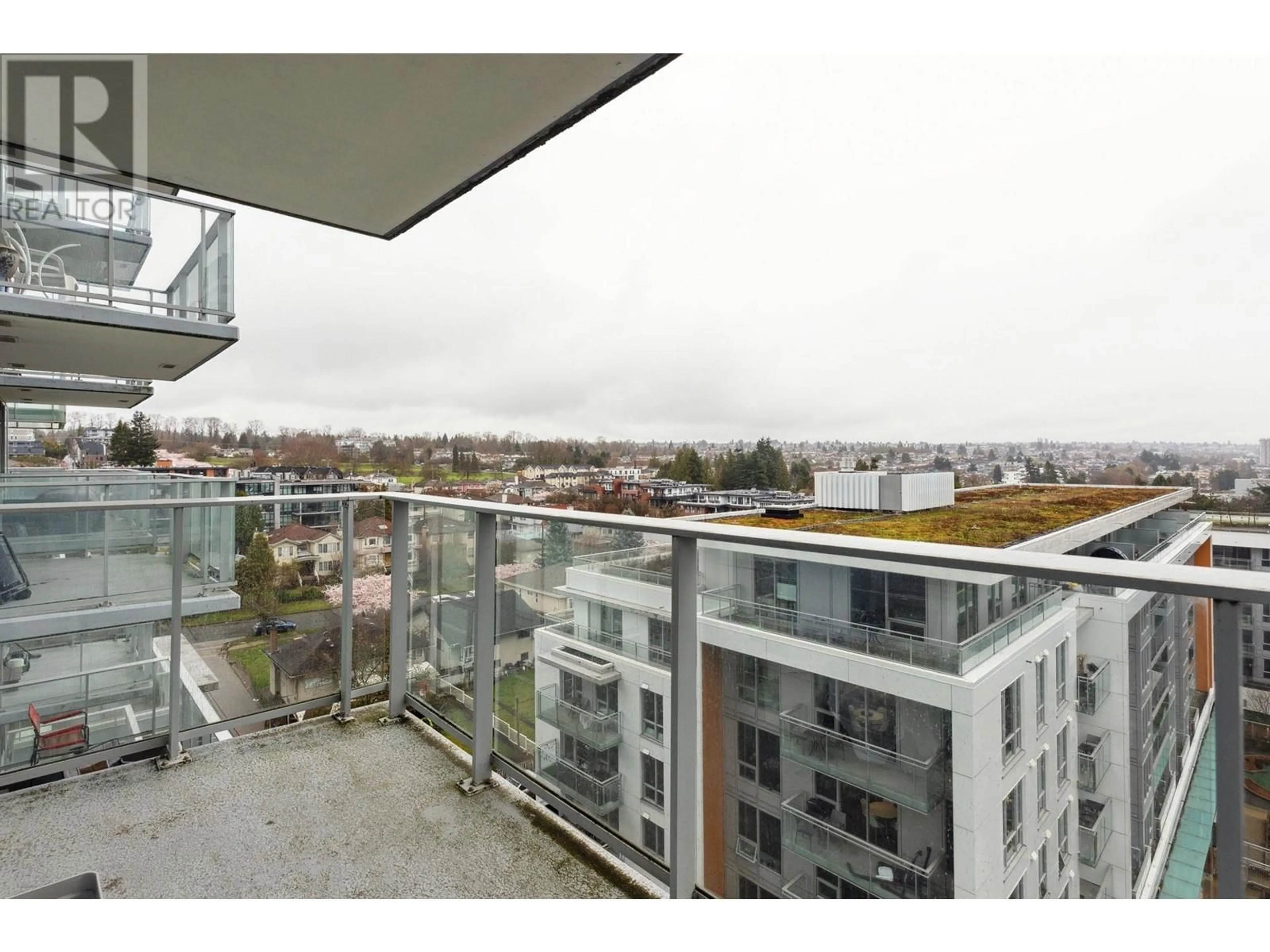 Balcony in the apartment, city buildings view from balcony for 806 - 8031 NUNAVUT LANE, Vancouver British Columbia V5X0C9