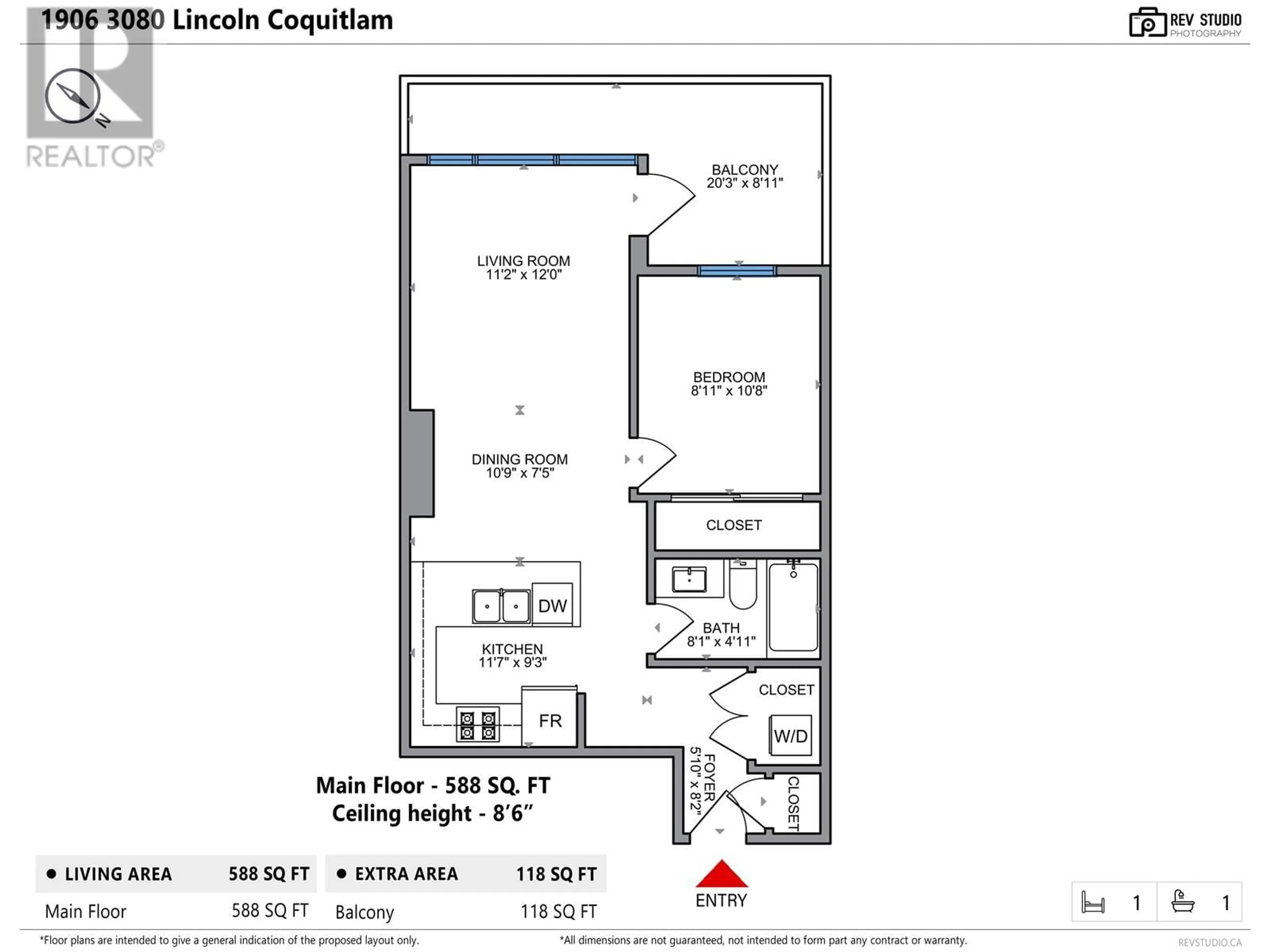 Floor plan for 1906 - 3080 LINCOLN AVENUE, Coquitlam British Columbia V3B0L9