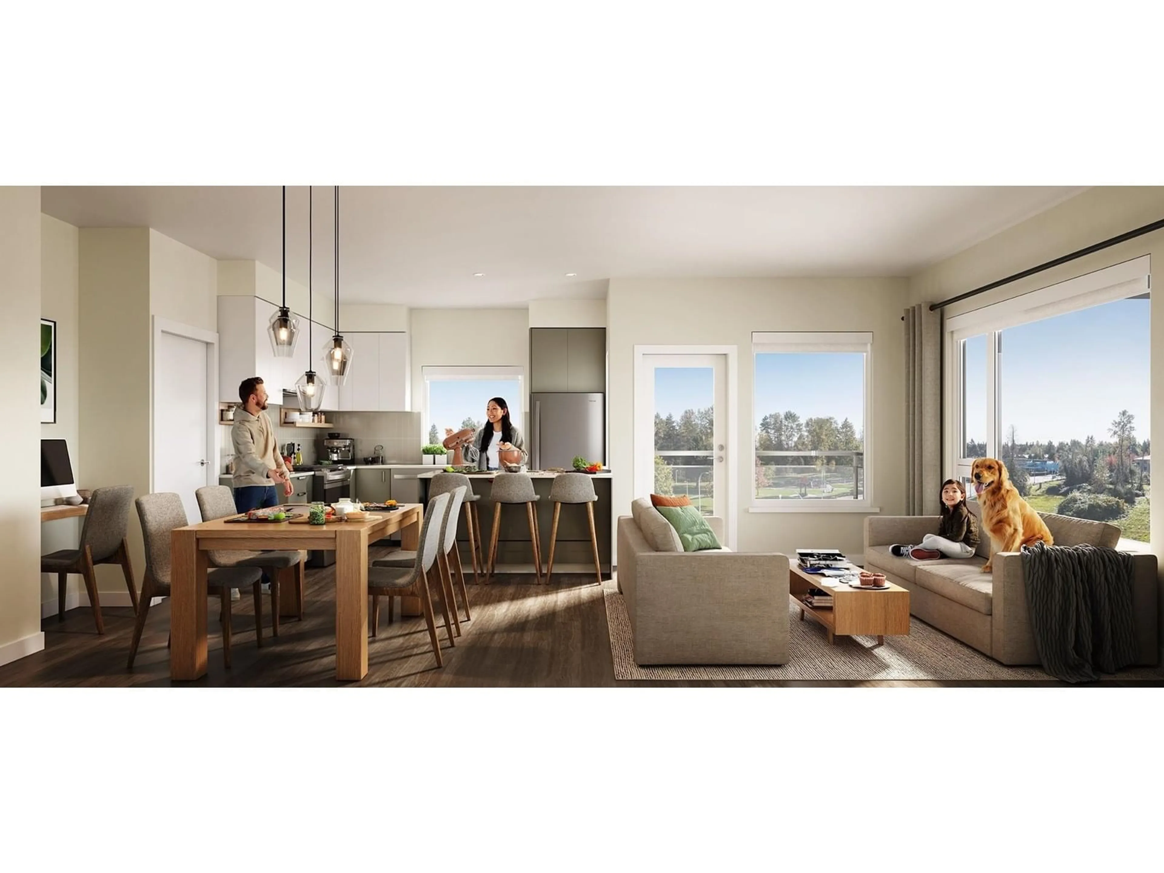 Open concept kitchen, wood/laminate floor for 301 - 13777 75A, Surrey British Columbia V0V0V0