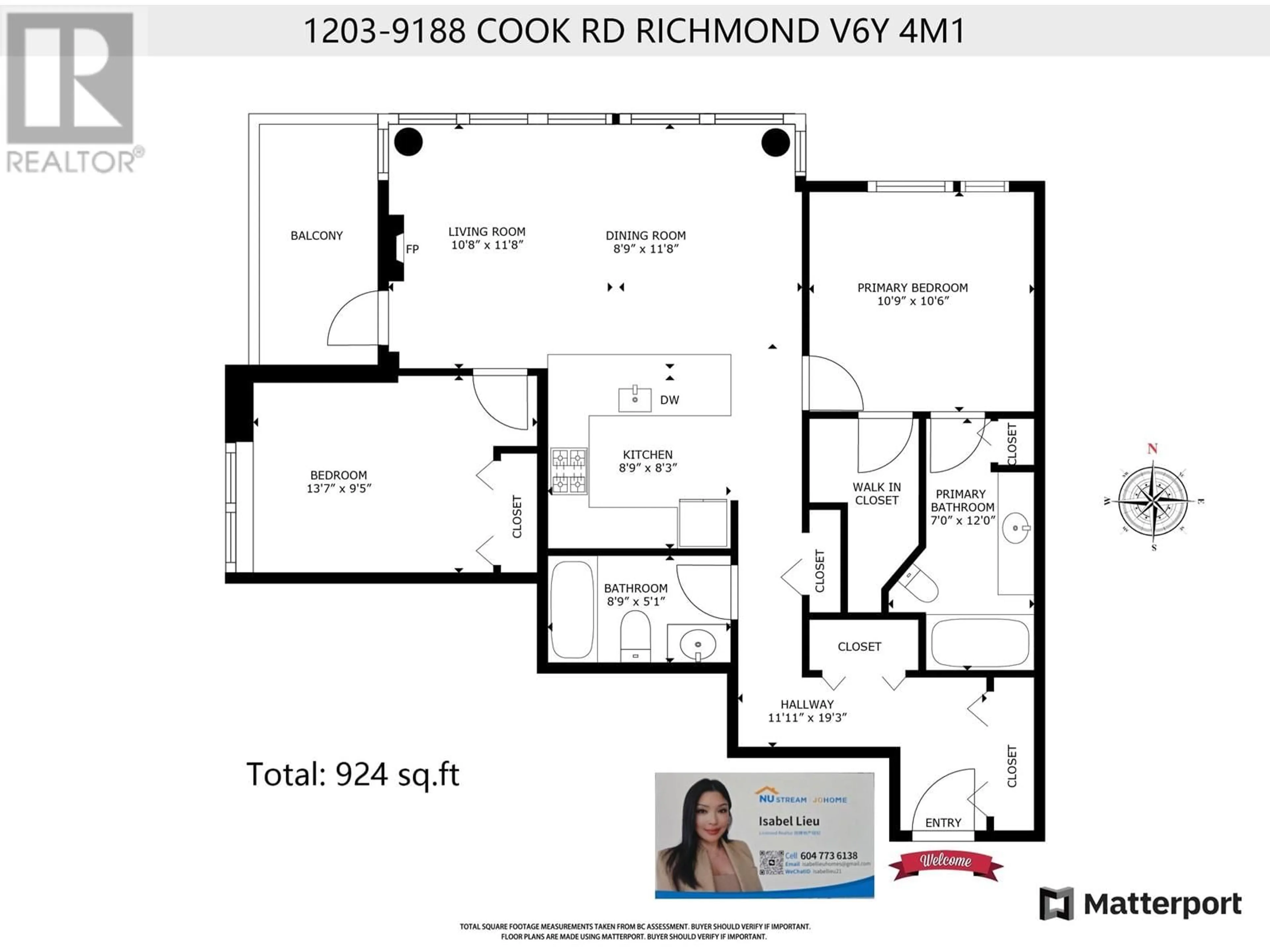 Floor plan for 1203 - 9188 COOK ROAD, Richmond British Columbia V6Y4M1