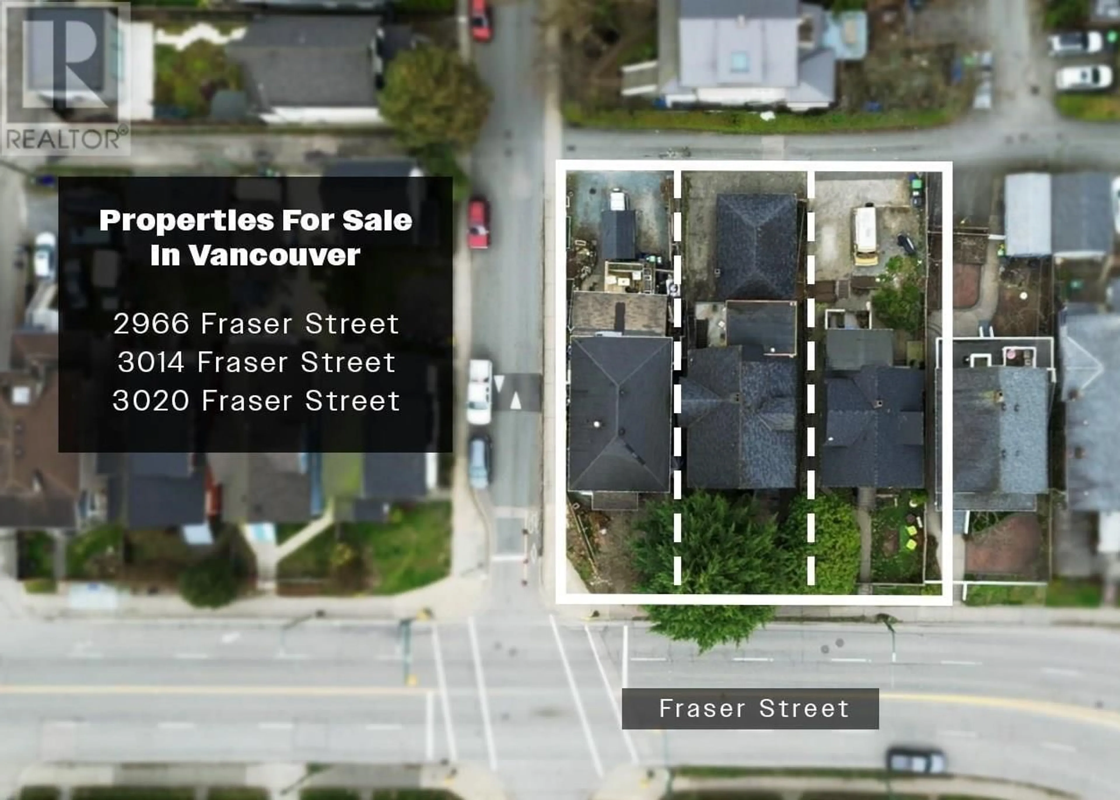 A pic from outside/outdoor area/front of a property/back of a property/a pic from drone, street for 3020 FRASER STREET, Vancouver British Columbia V5T3W3