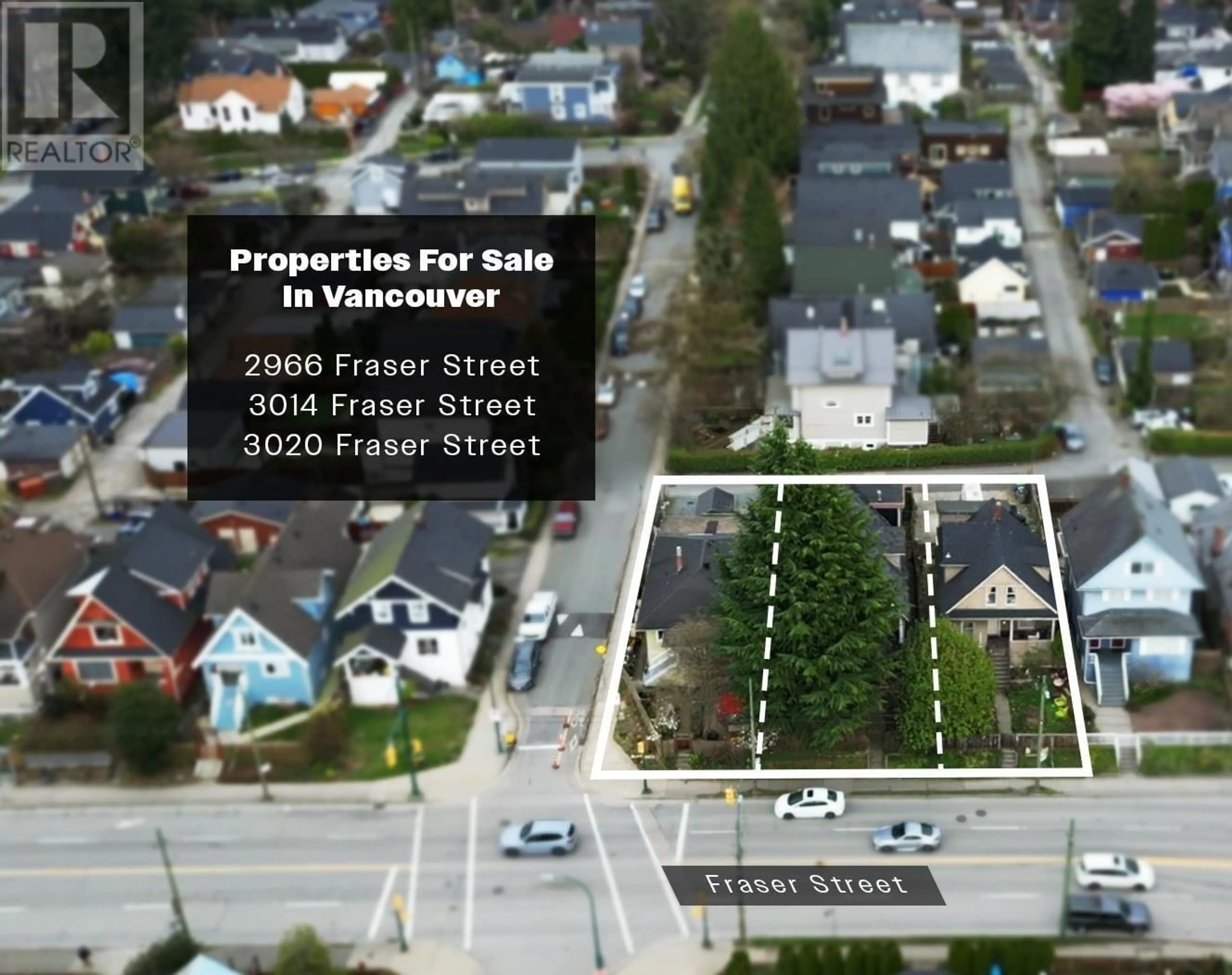 A pic from outside/outdoor area/front of a property/back of a property/a pic from drone, street for 3020 FRASER STREET, Vancouver British Columbia V5T3W3