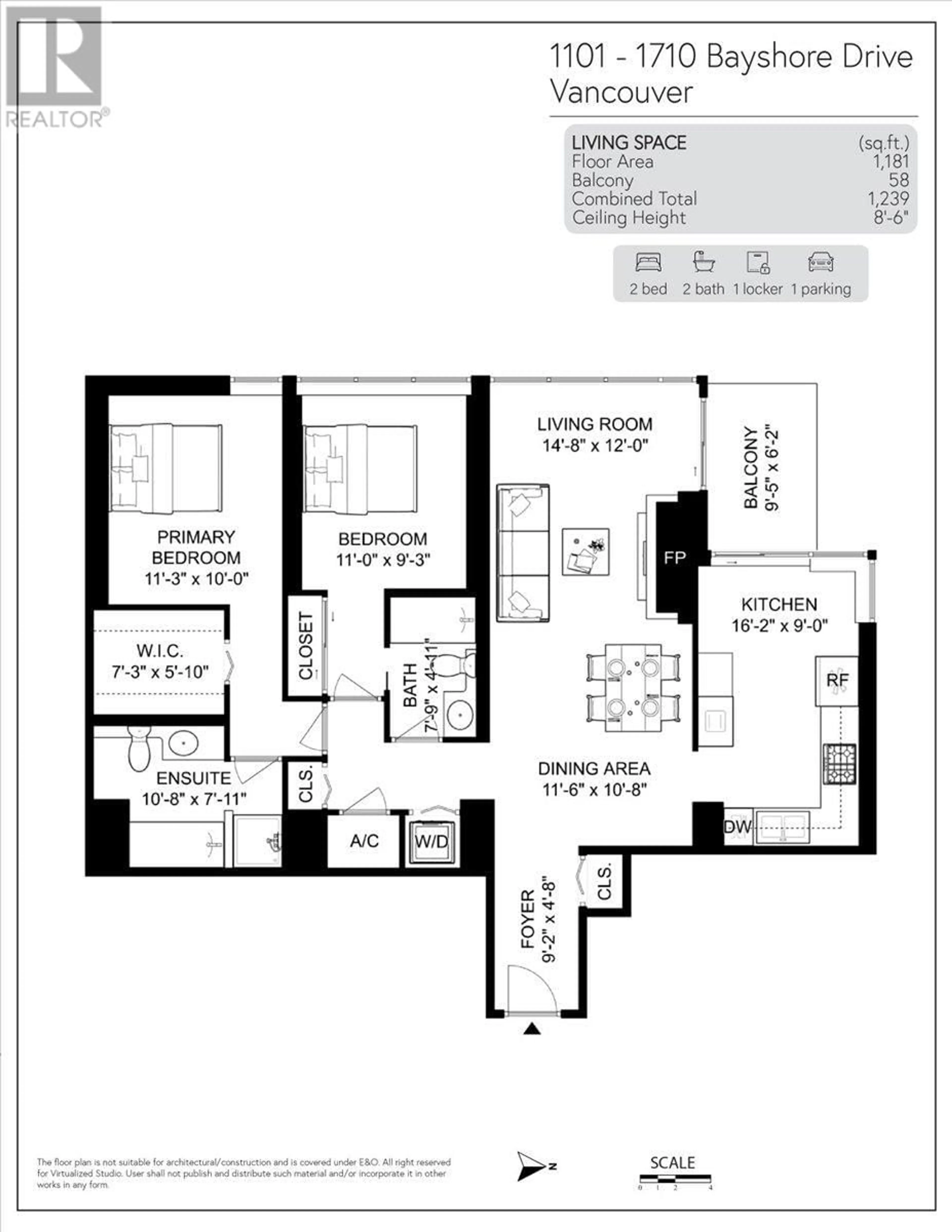 Floor plan for 1101 - 1710 BAYSHORE DRIVE, Vancouver British Columbia V6G3G4