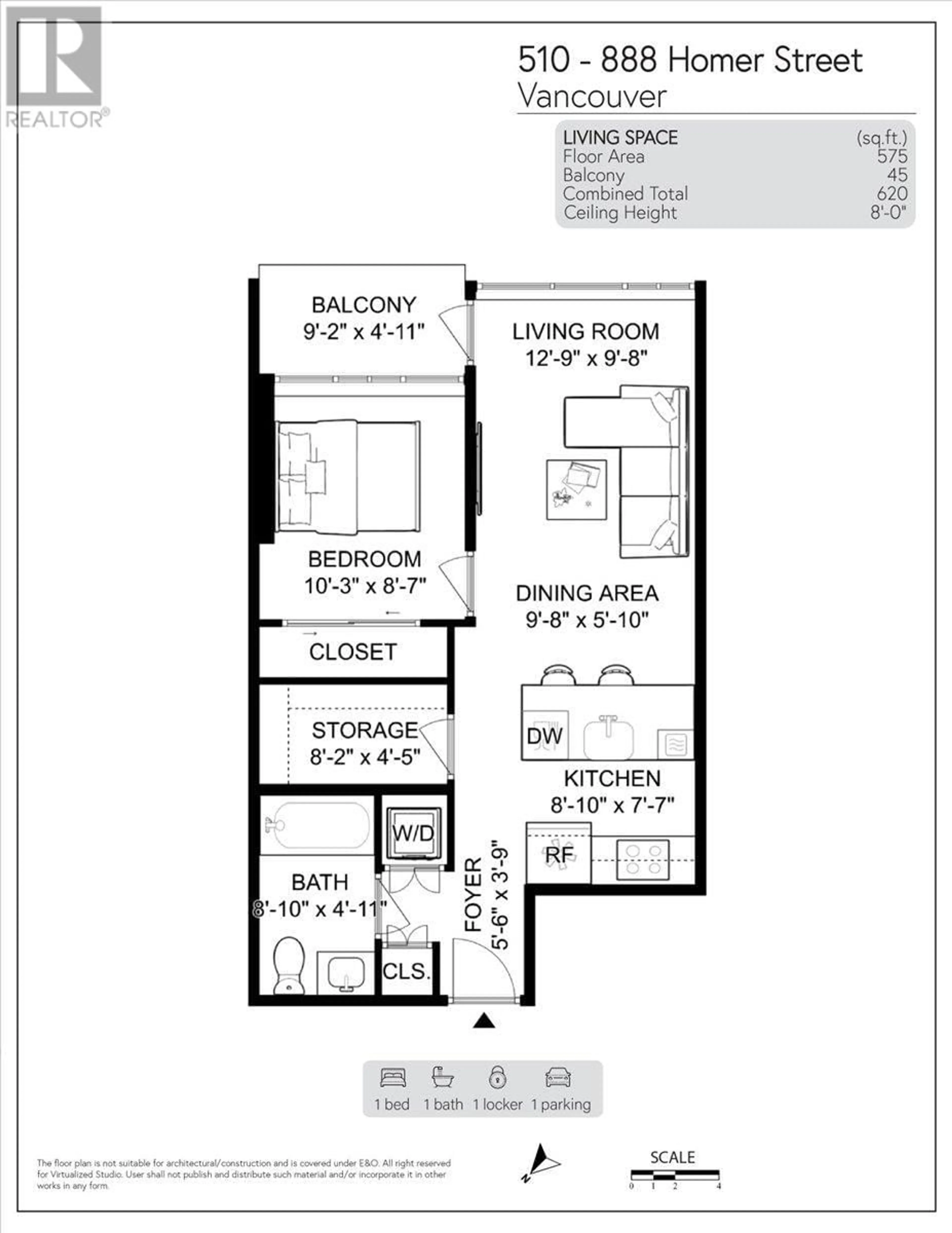 Floor plan for 510 - 888 HOMER STREET, Vancouver British Columbia V6B0H7