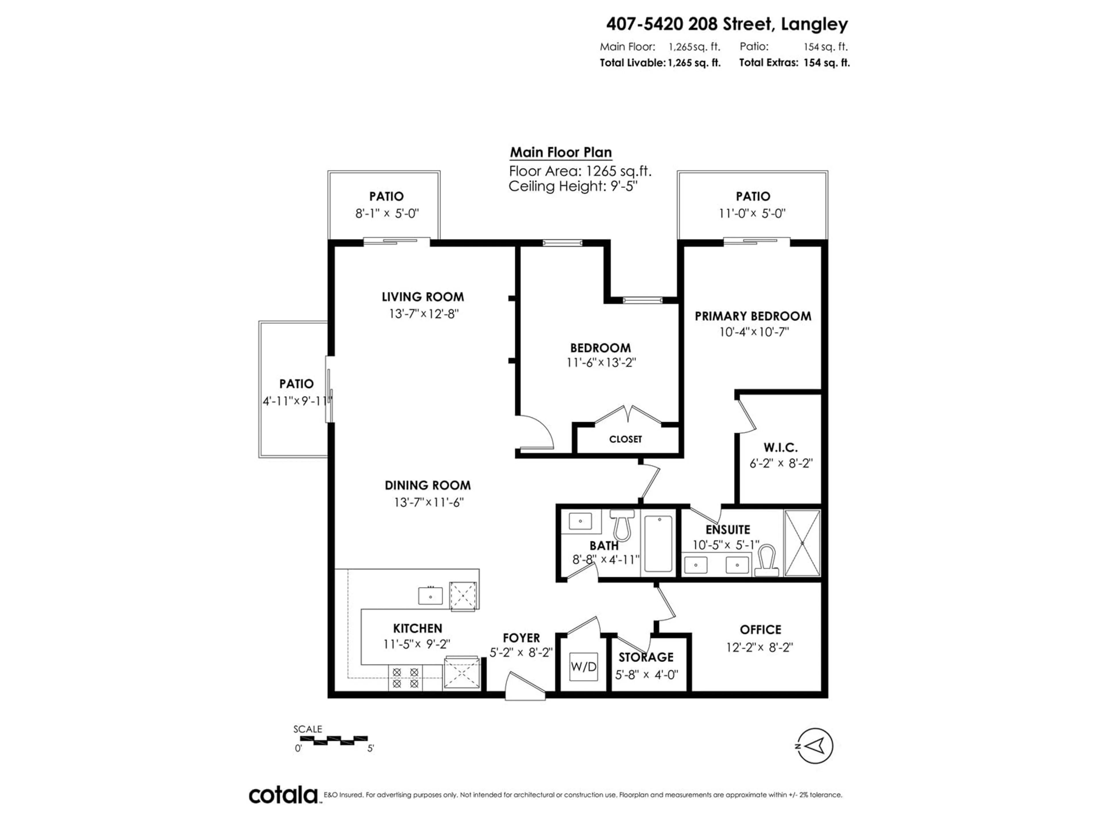 Floor plan for 407 - 5420 208, Langley British Columbia V3A2J9