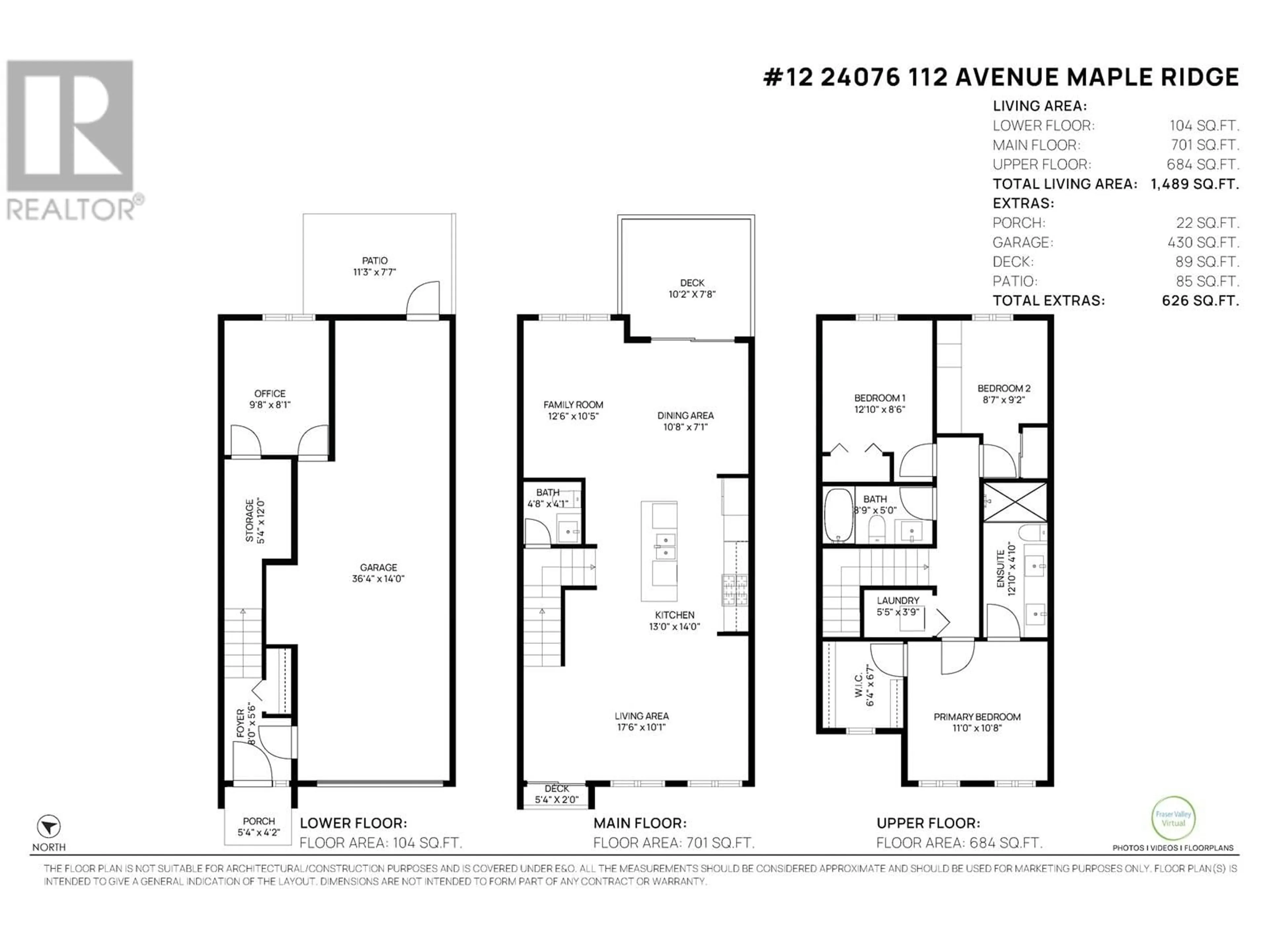 Floor plan for 12 - 24076 112 AVENUE, Maple Ridge British Columbia V2W0K2