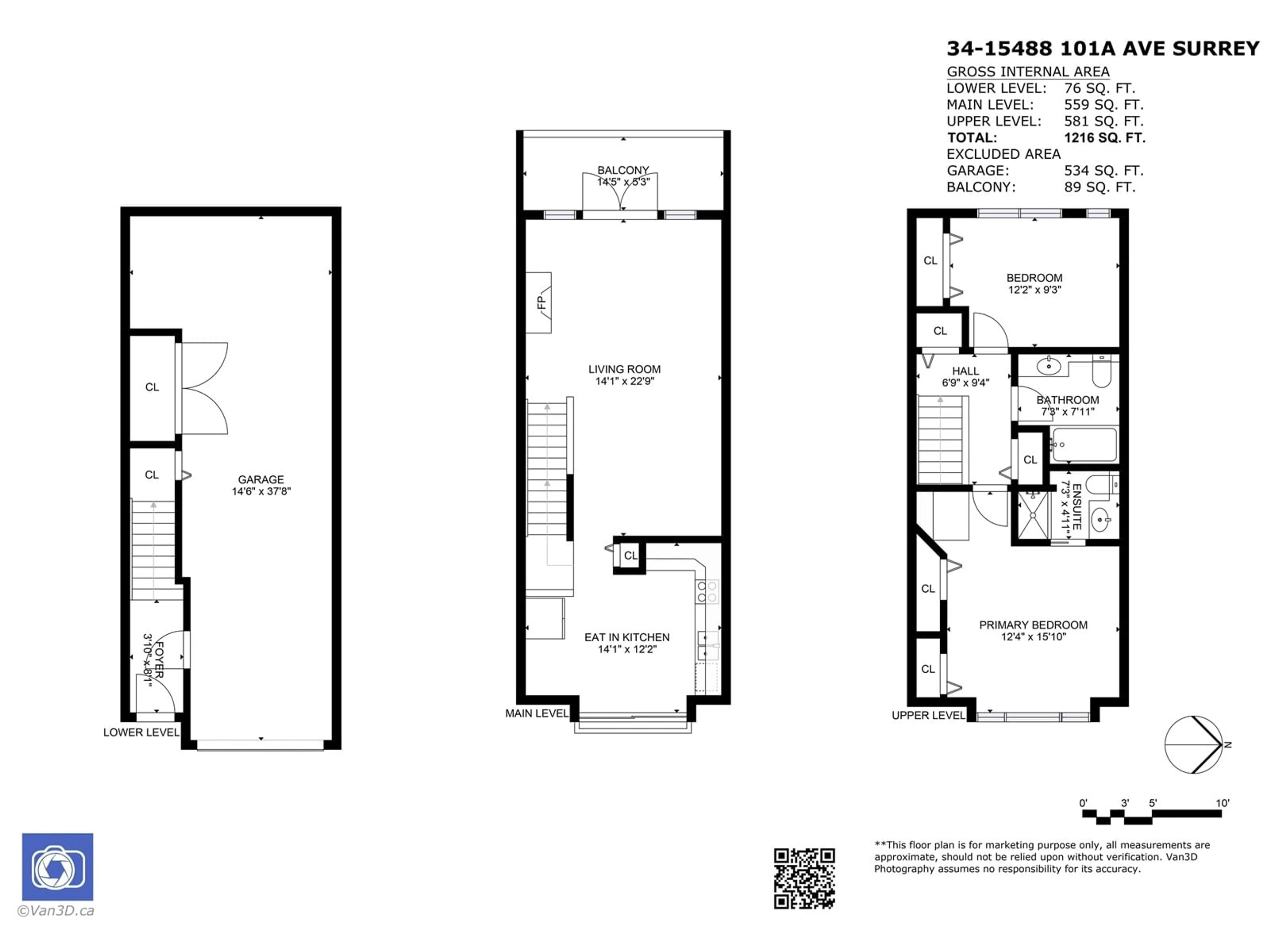 Floor plan for 34 - 15488 101A, Surrey British Columbia V3R0Z8
