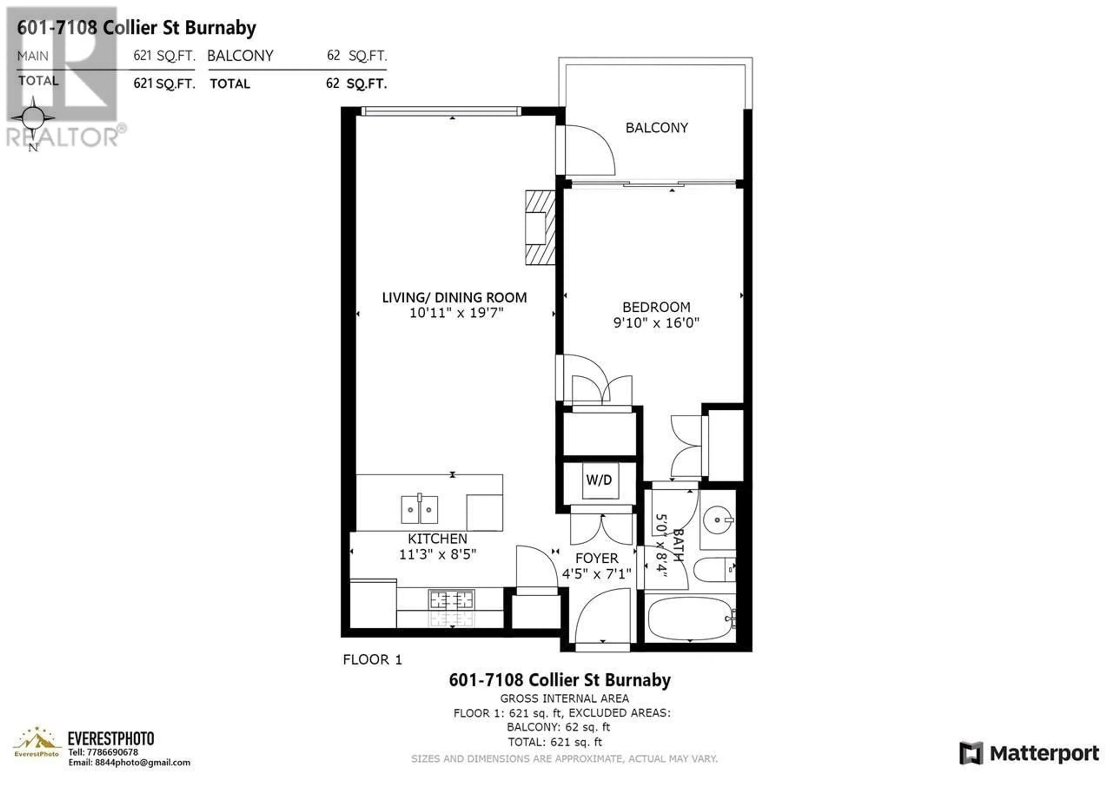 Floor plan for 601 - 7108 COLLIER STREET, Burnaby British Columbia V5E0A1
