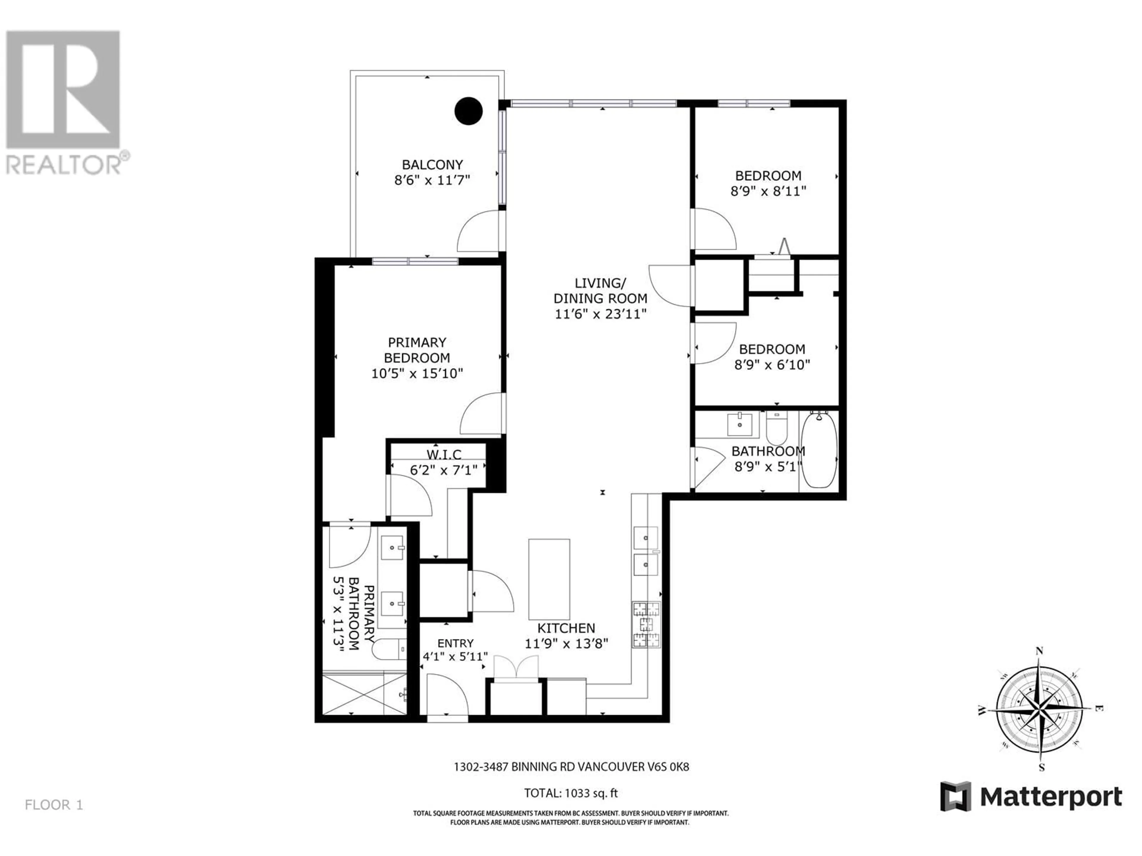 Floor plan for 1302 - 3487 BINNING ROAD, Vancouver British Columbia V6S0A5