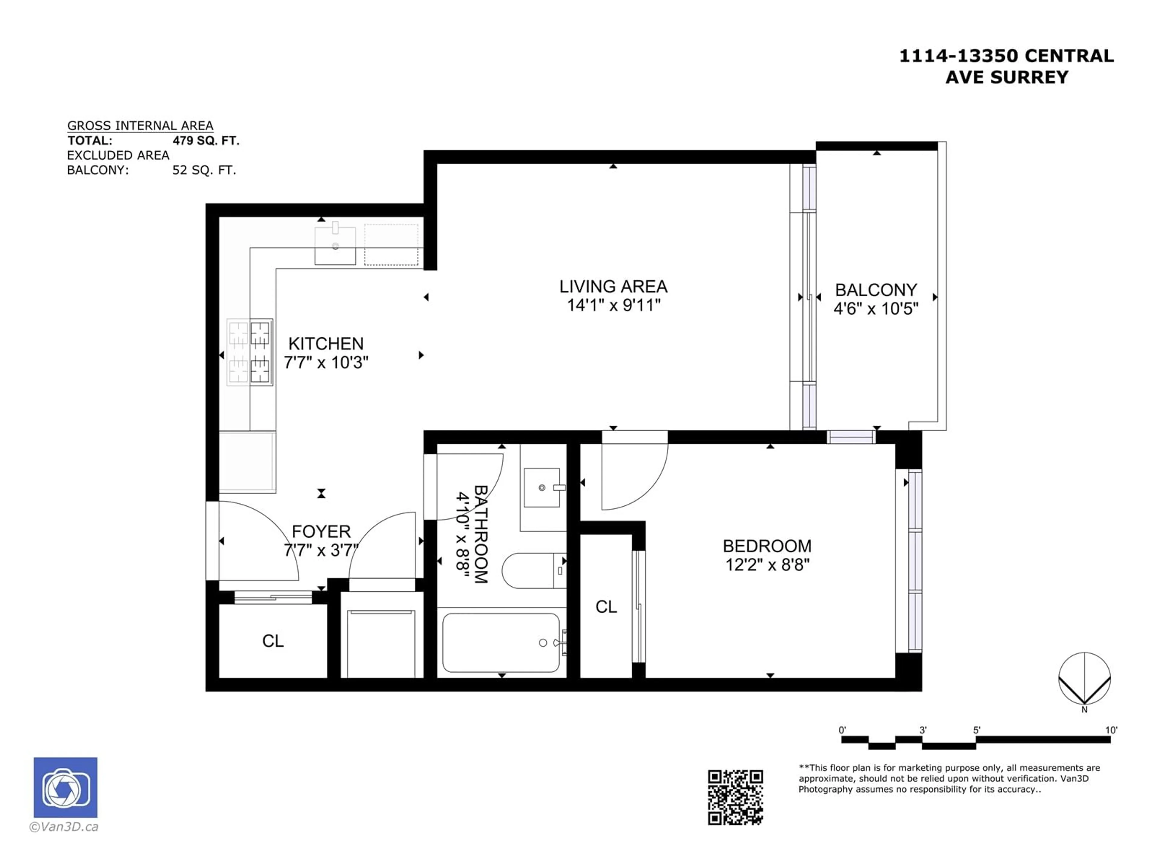 Floor plan for 1114 - 13350 CENTRAL, Surrey British Columbia V3T0S1