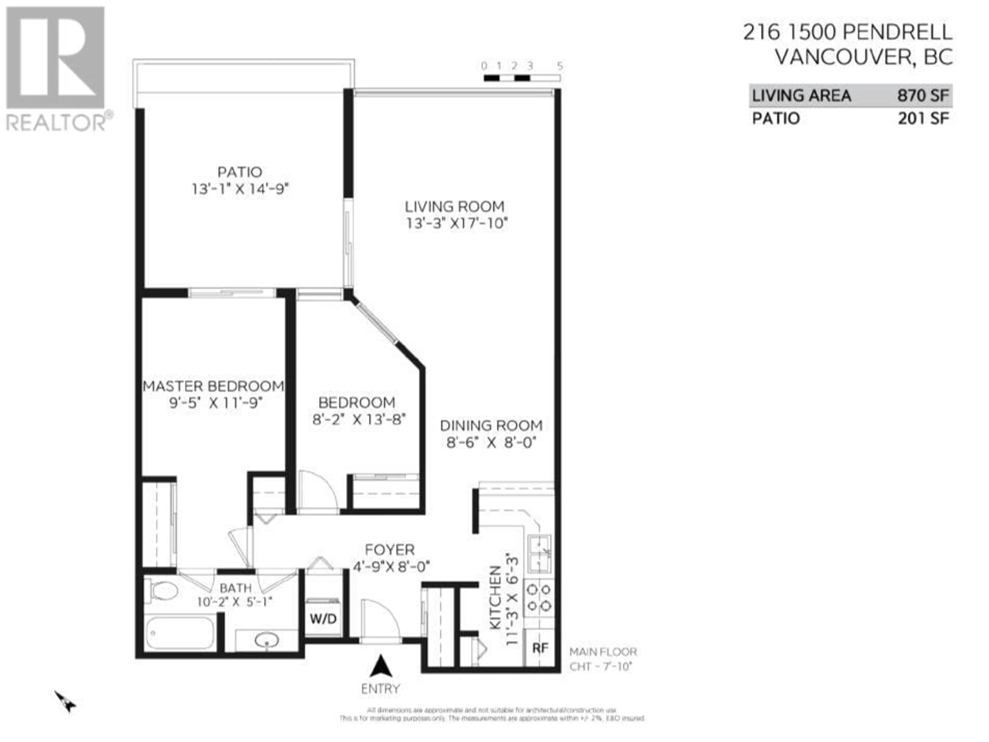 Floor plan for 216 - 1500 PENDRELL STREET, Vancouver British Columbia V6G3A5