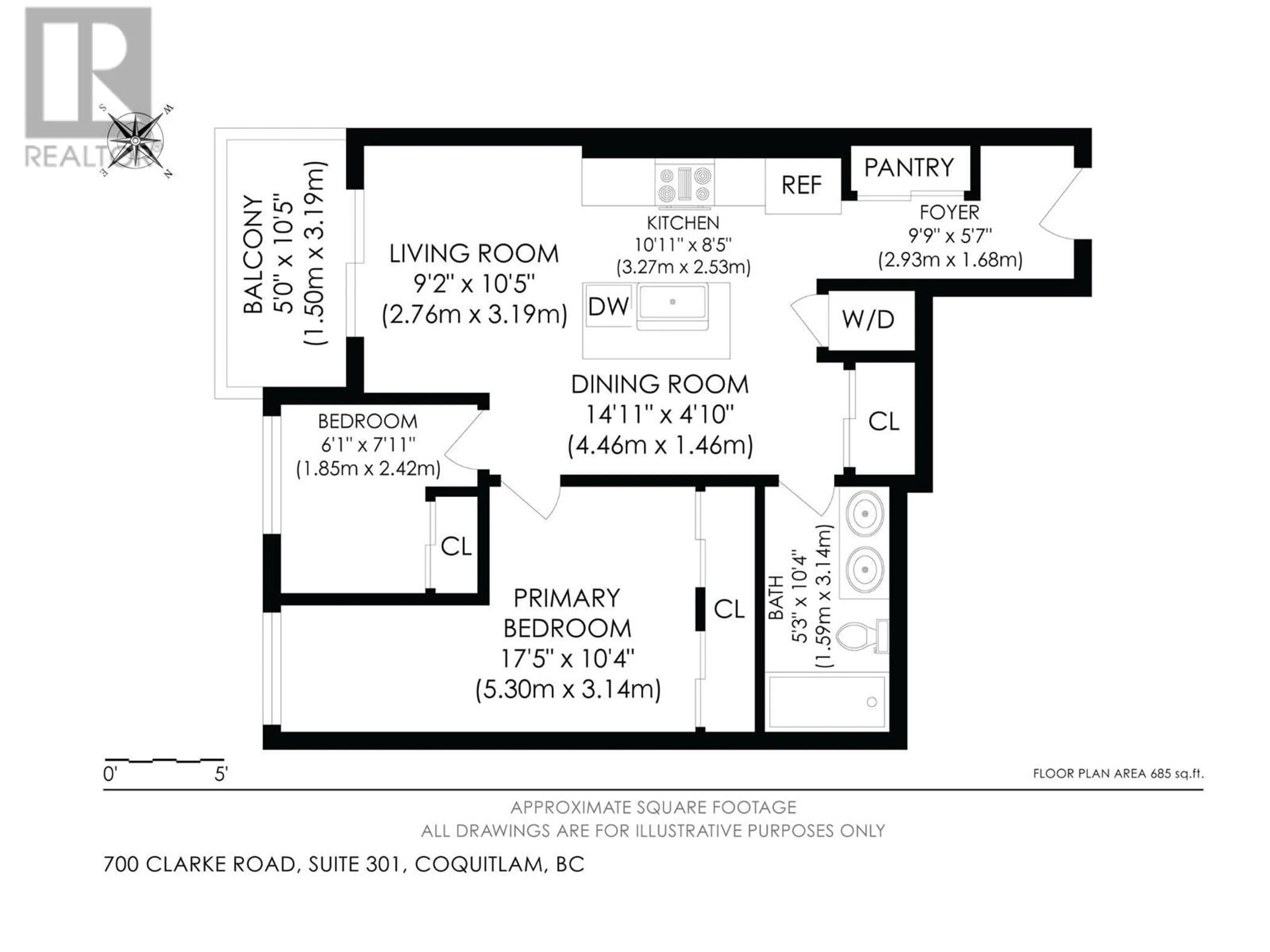 Floor plan for 301 - 700 CLARKE ROAD, Coquitlam British Columbia V3J3Y1