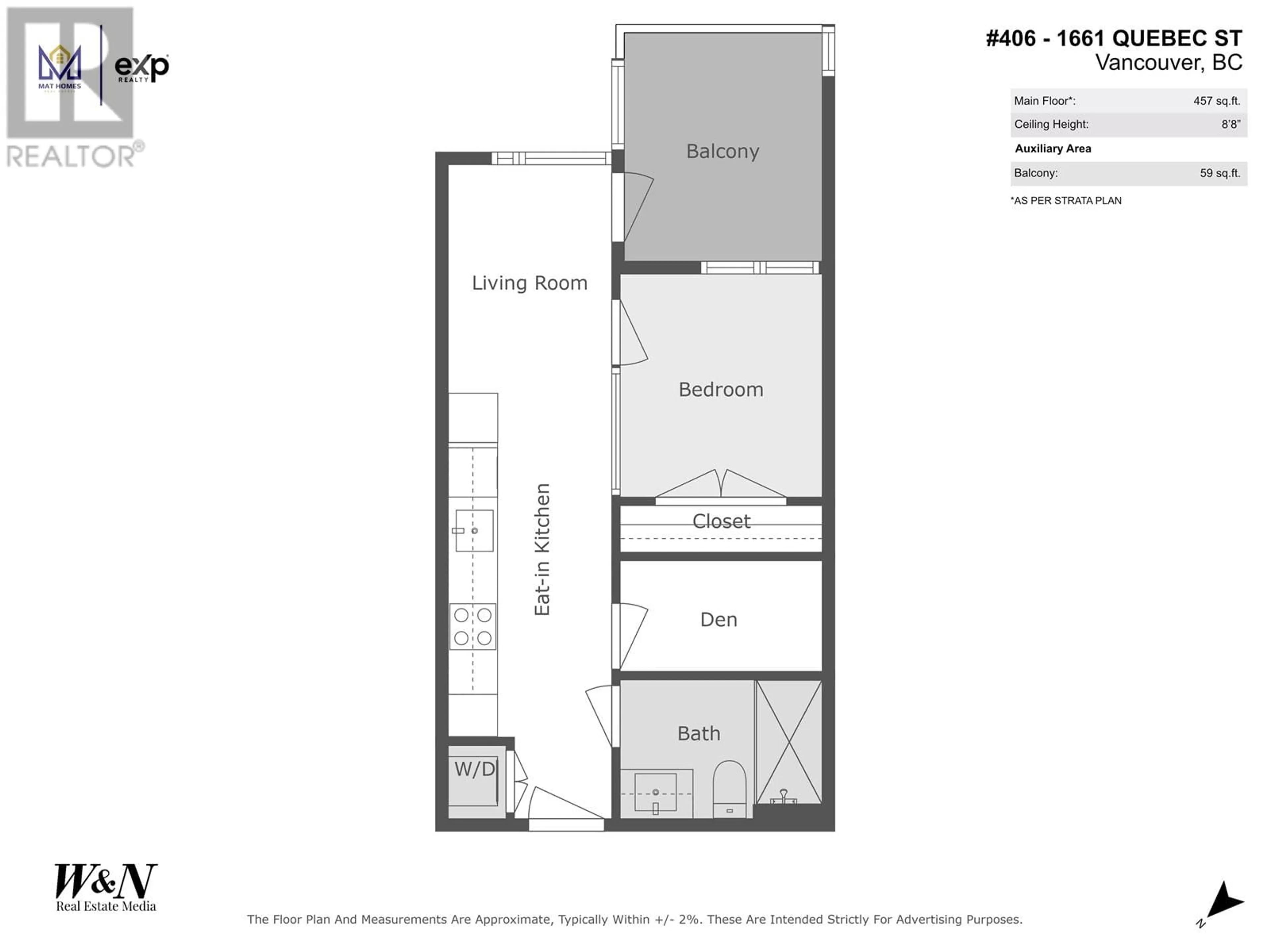 Floor plan for 406 - 1661 QUEBEC STREET, Vancouver British Columbia V6A0H2