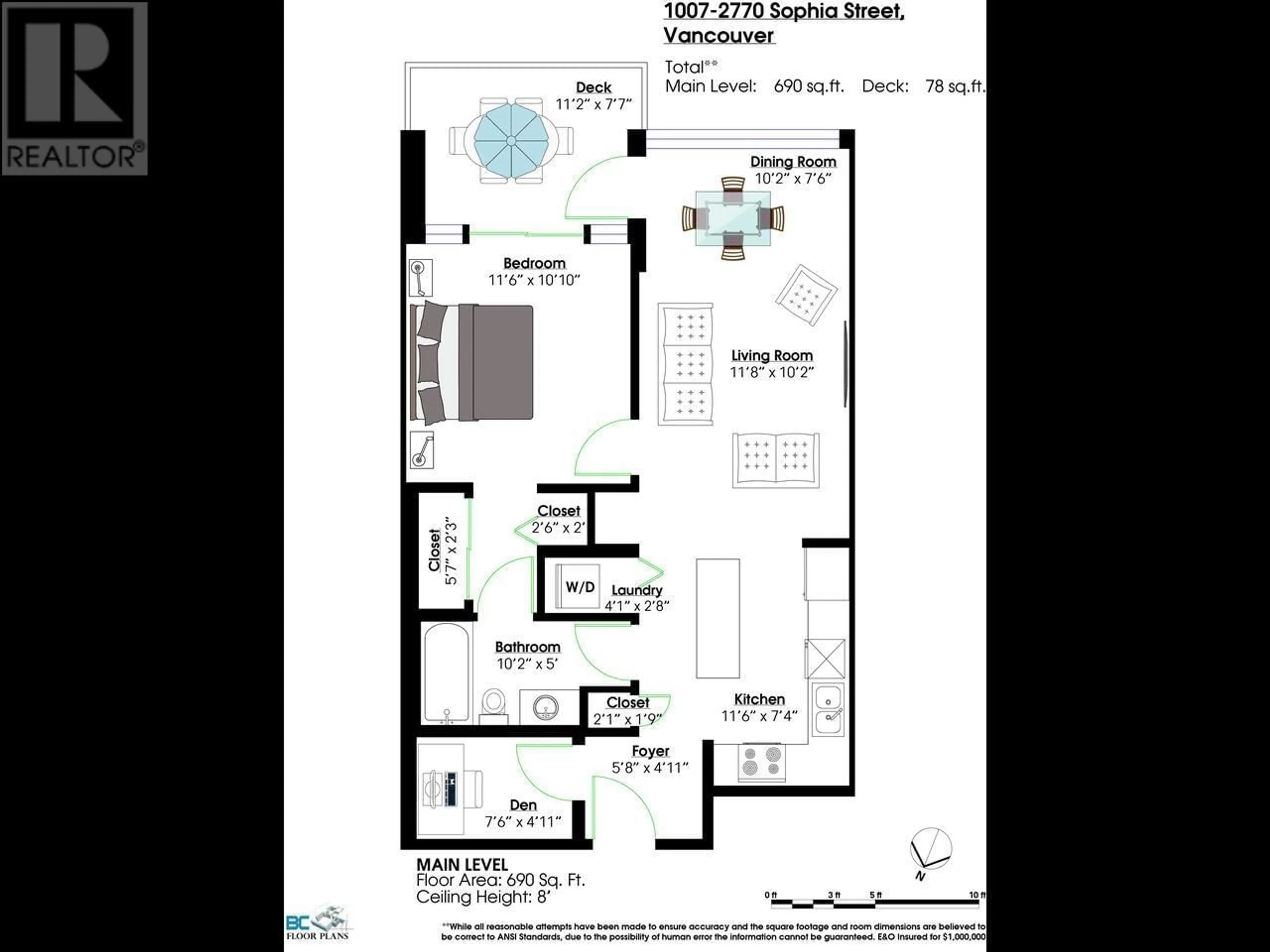 Floor plan for 1007 - 2770 SOPHIA STREET, Vancouver British Columbia V5T0A4
