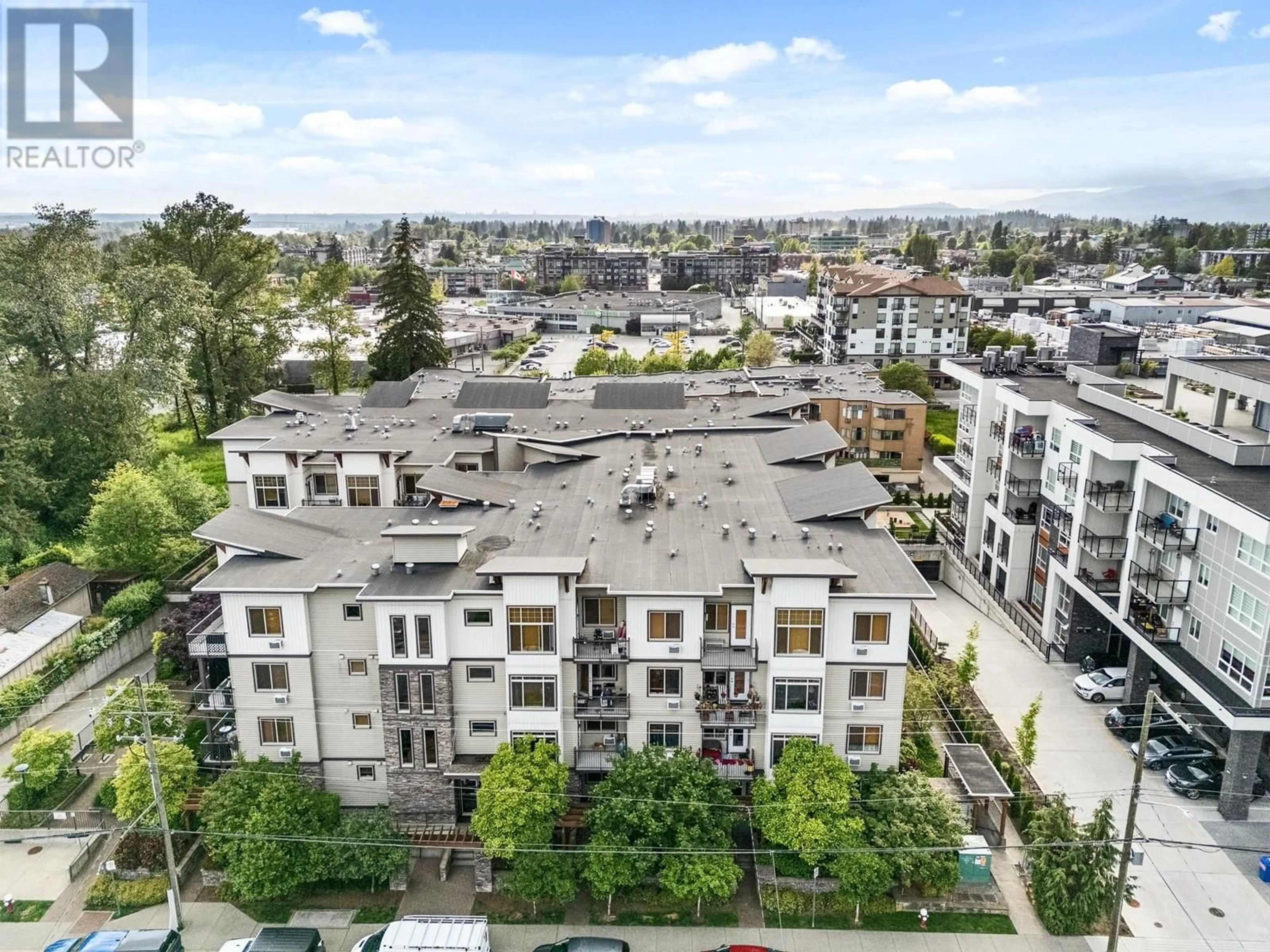 A pic from outside/outdoor area/front of a property/back of a property/a pic from drone, city buildings view from balcony for 410 - 11887 BURNETT STREET, Maple Ridge British Columbia V2X6P6