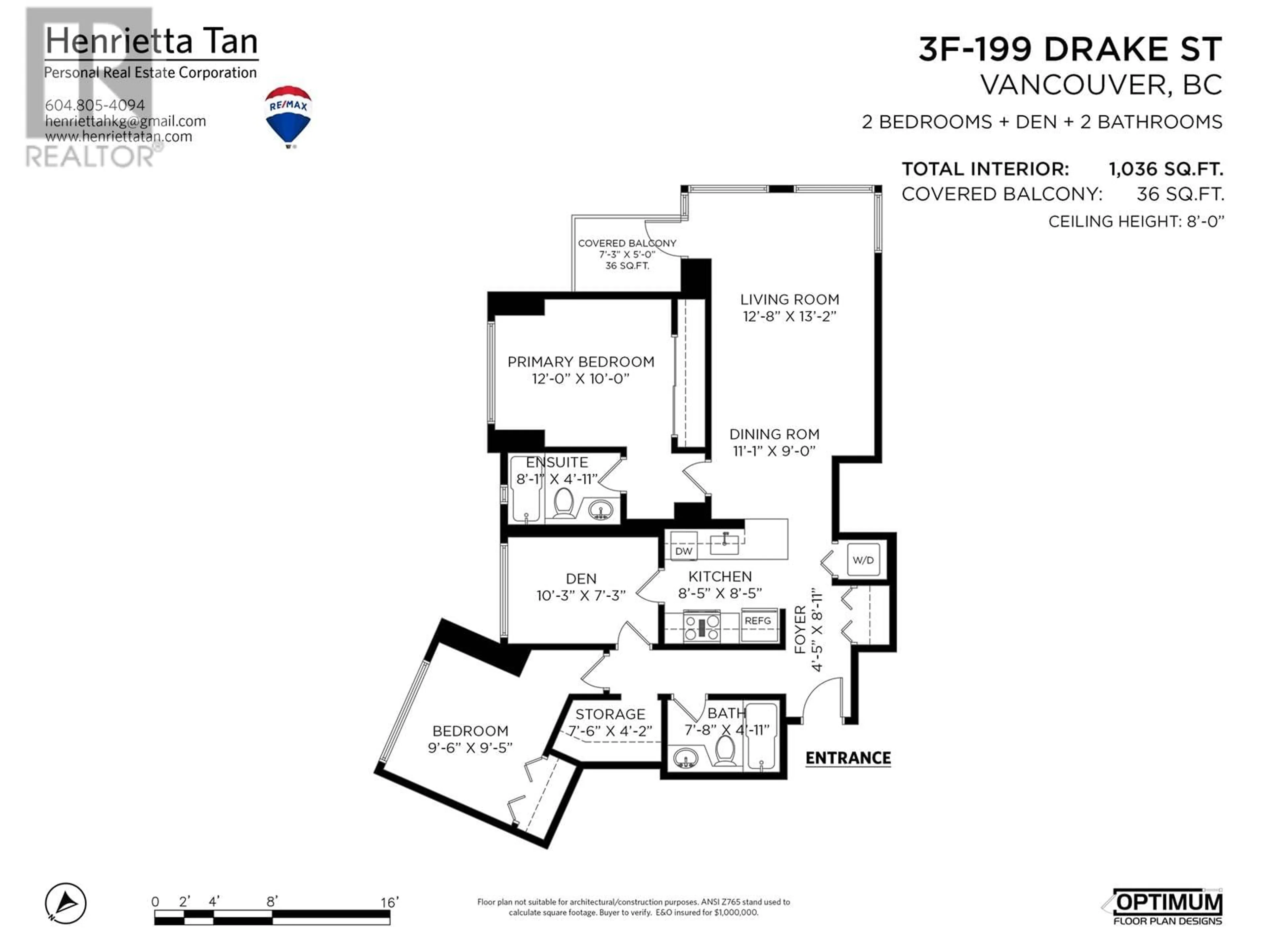 Floor plan for 3F - 199 DRAKE STREET, Vancouver British Columbia V6Z2T9