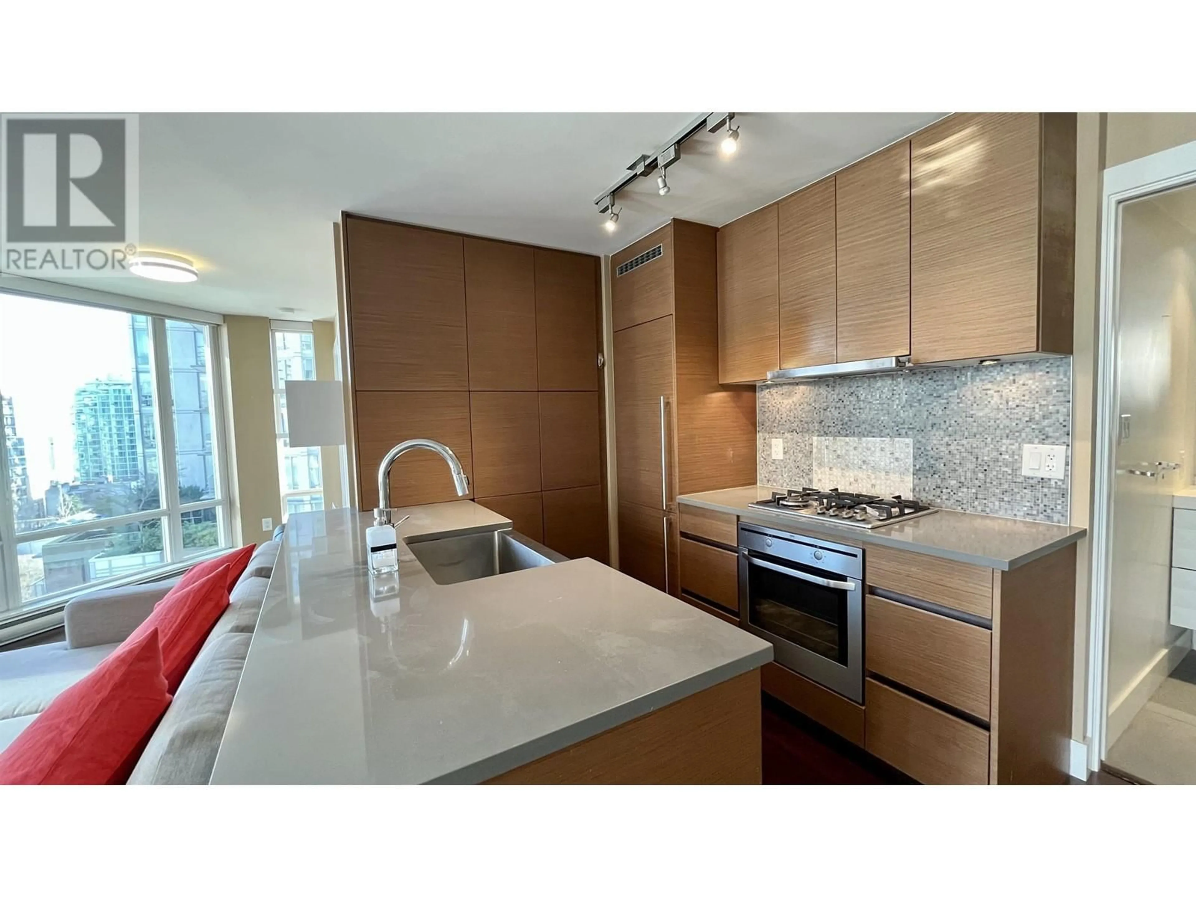 Contemporary kitchen, ceramic/tile floor for 1107 - 565 SMITHE STREET, Vancouver British Columbia V6B0E4