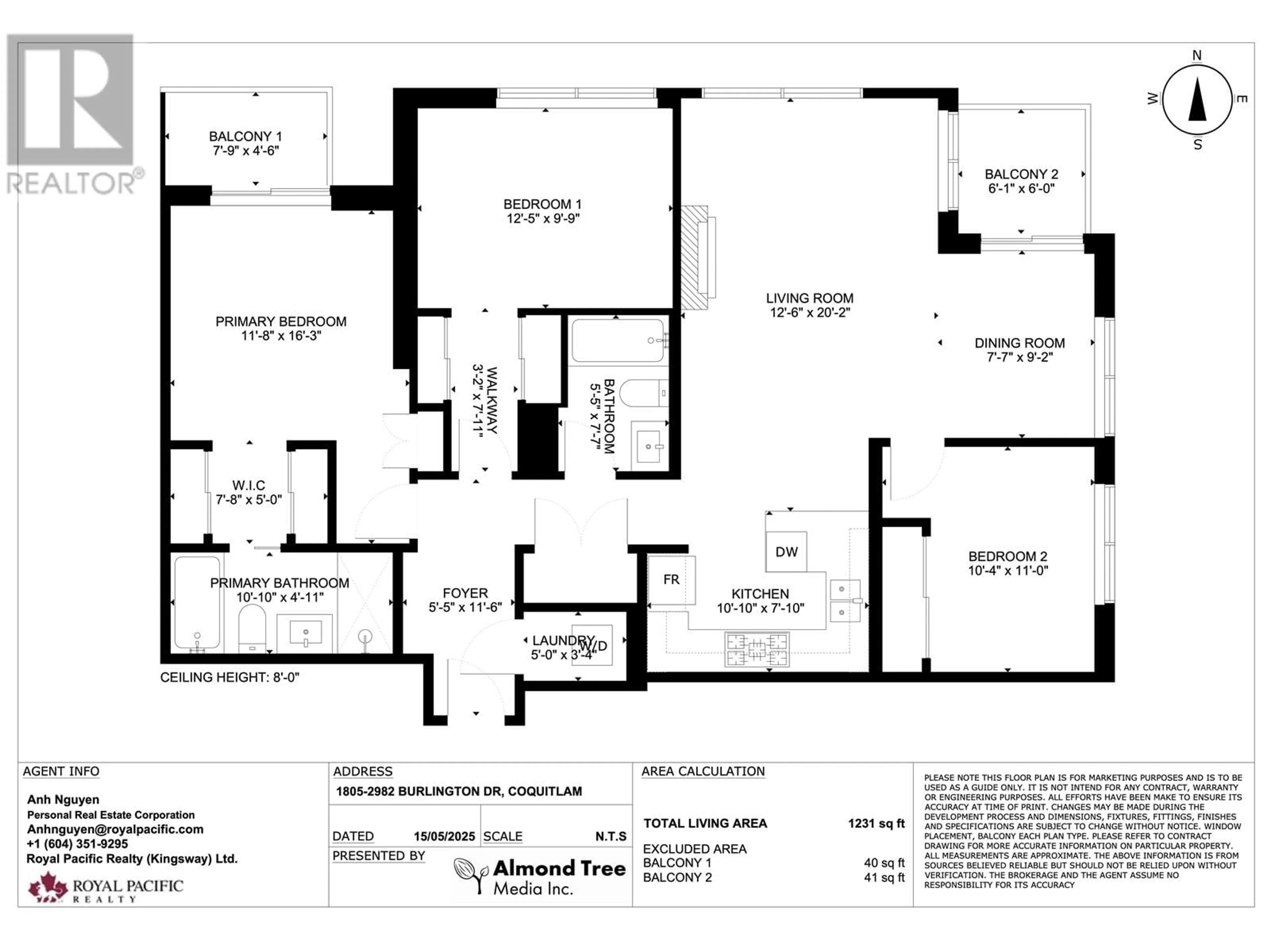 Floor plan for 1805 - 2982 BURLINGTON DRIVE, Coquitlam British Columbia V3B0B3